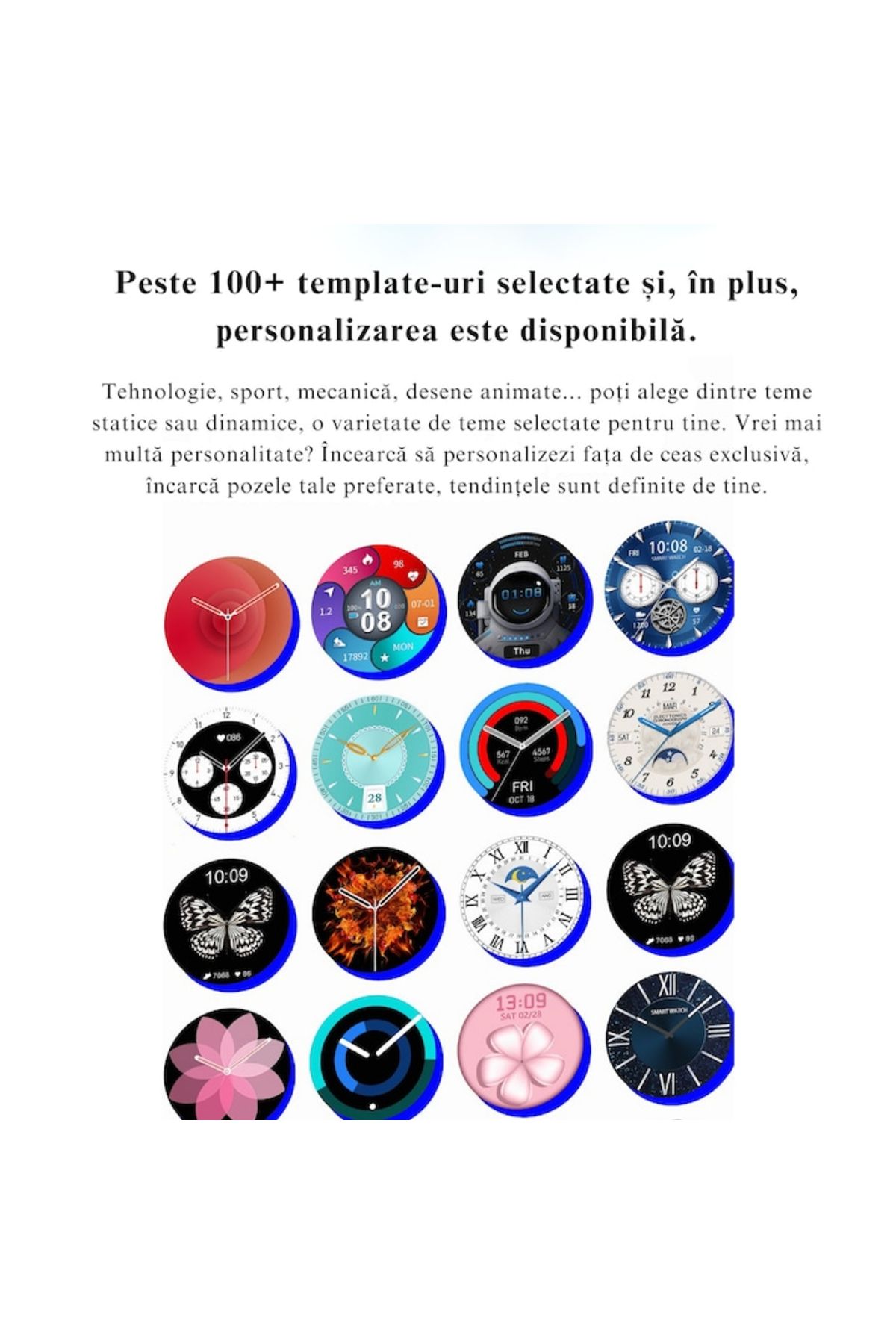 varioshop-Ceas Smartwatch VarioShop®, Monitorizare Ritm Cardiac, Tensiune Arteriala, Multisport, Compatibil A 8