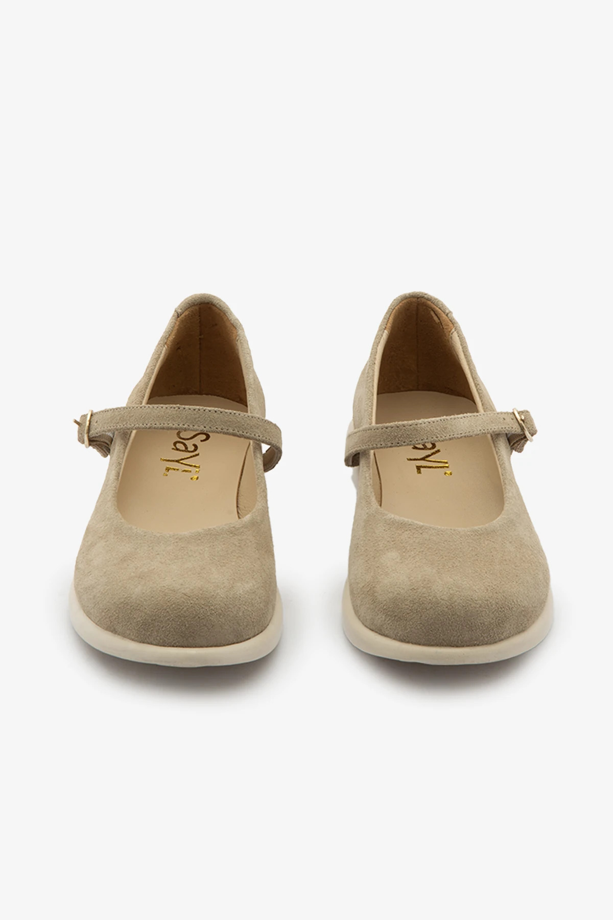 SAYL  Bej Hakiki Deri Süet Tokalı Kadın Babet Ayakkabı - Görsel 3
