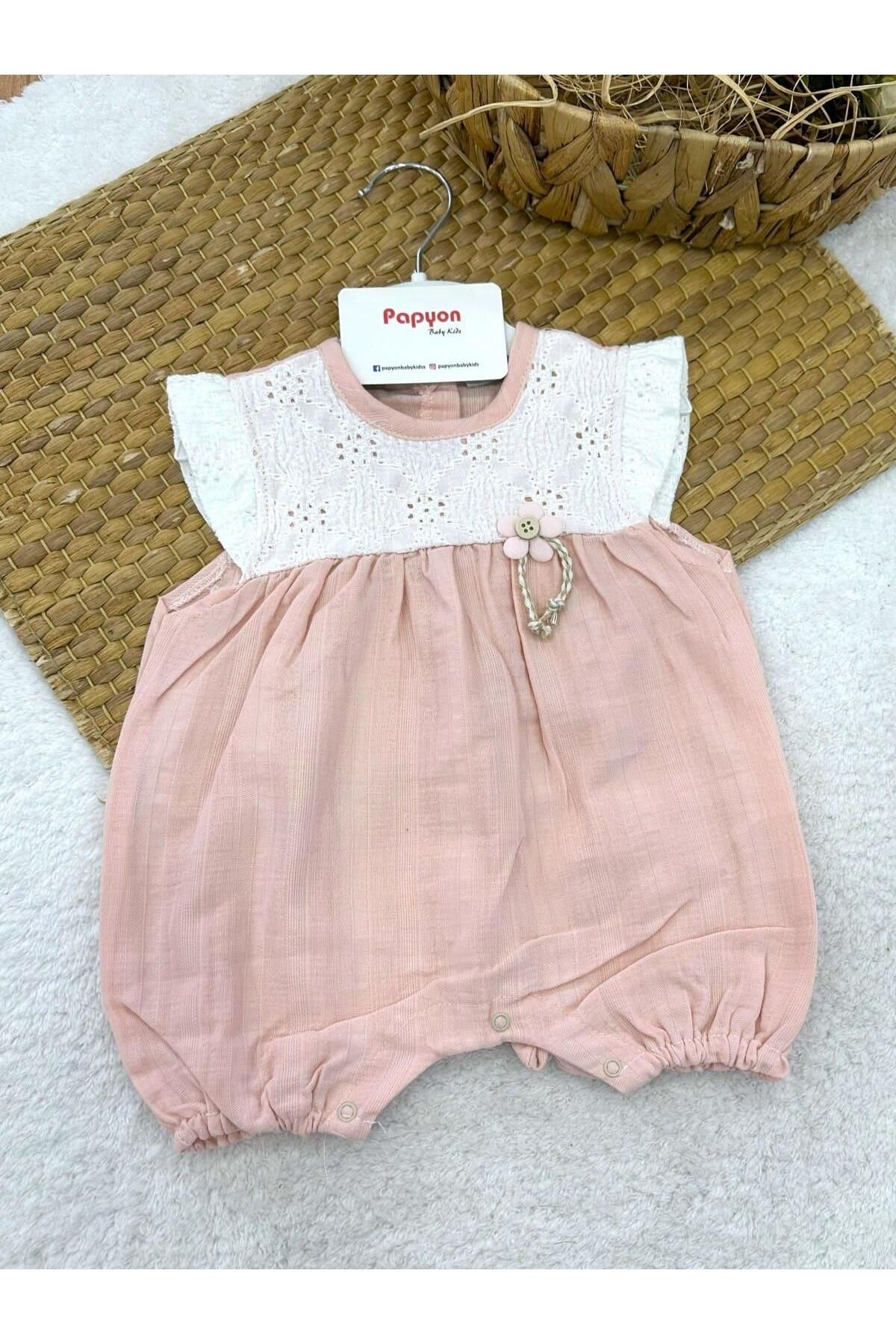 Papyon Baby Kids Güpürlü Çiçekli Kız Bebek Şort Tulum (3-6/6-9/9-12/12-18 Ay)