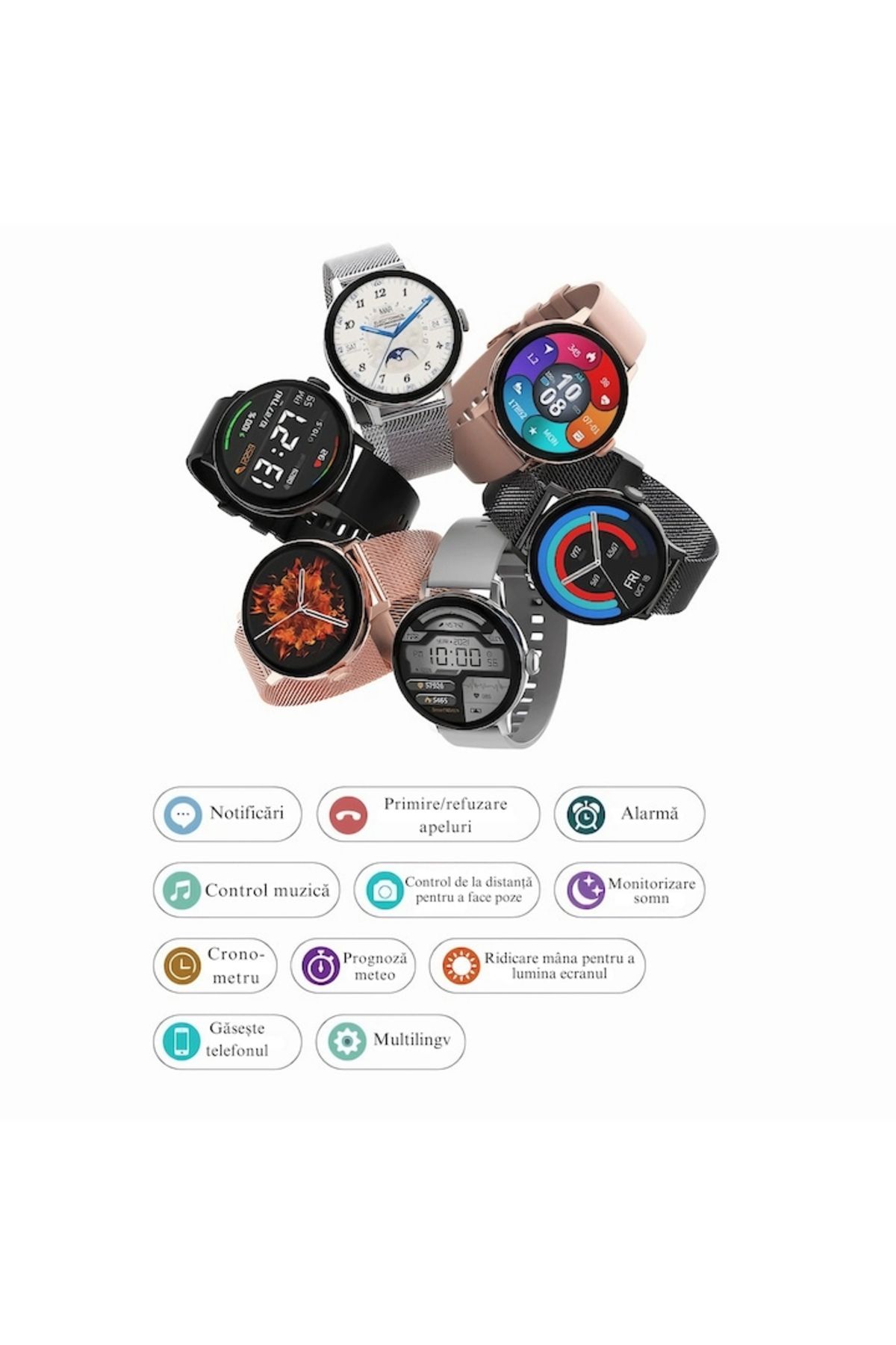 varioshop-Ceas Smartwatch VarioShop®, Monitorizare Ritm Cardiac, Tensiune Arteriala, Multisport, Compatibil A 6