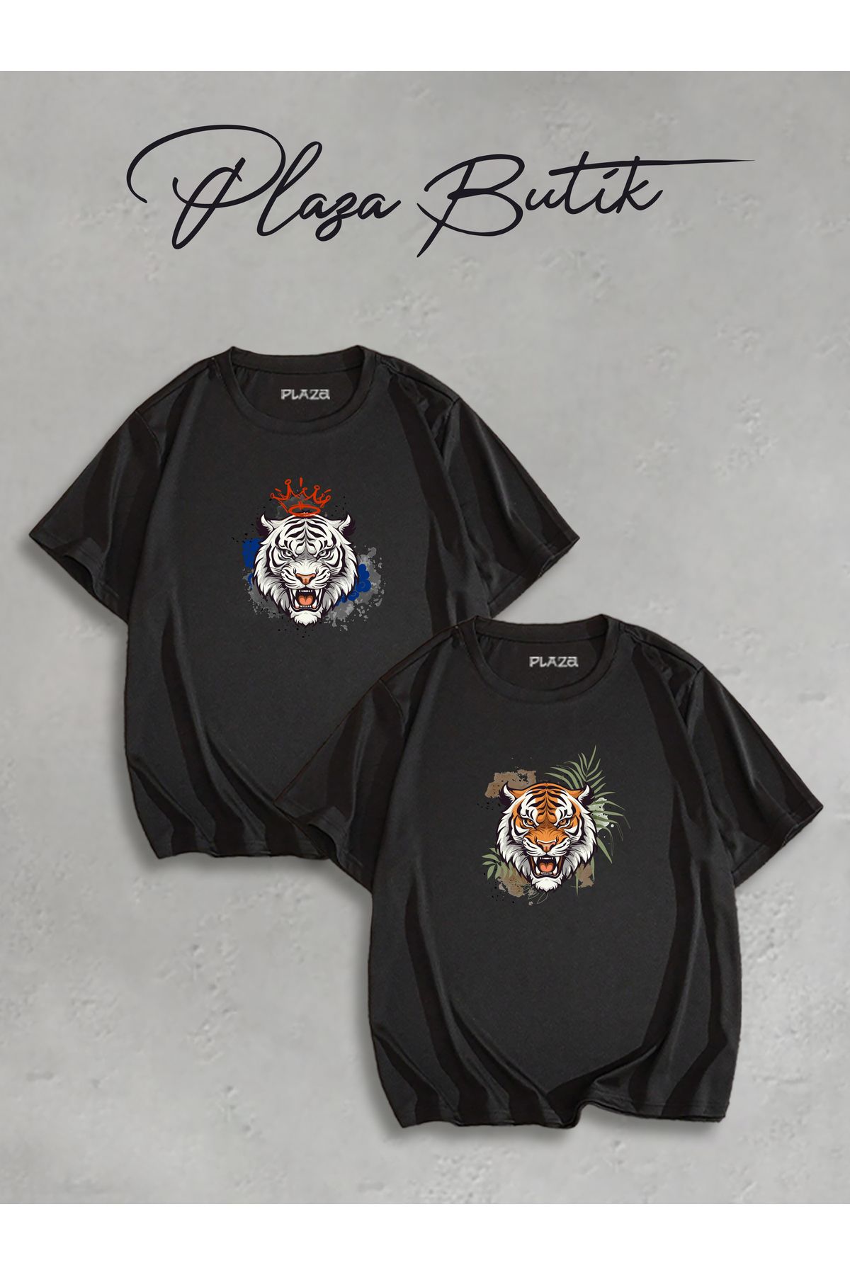 Plaza Butik Erkek Kaplan - Dişi Kaplan İkili Oversize Sevgili T-shirt Eş Kombini