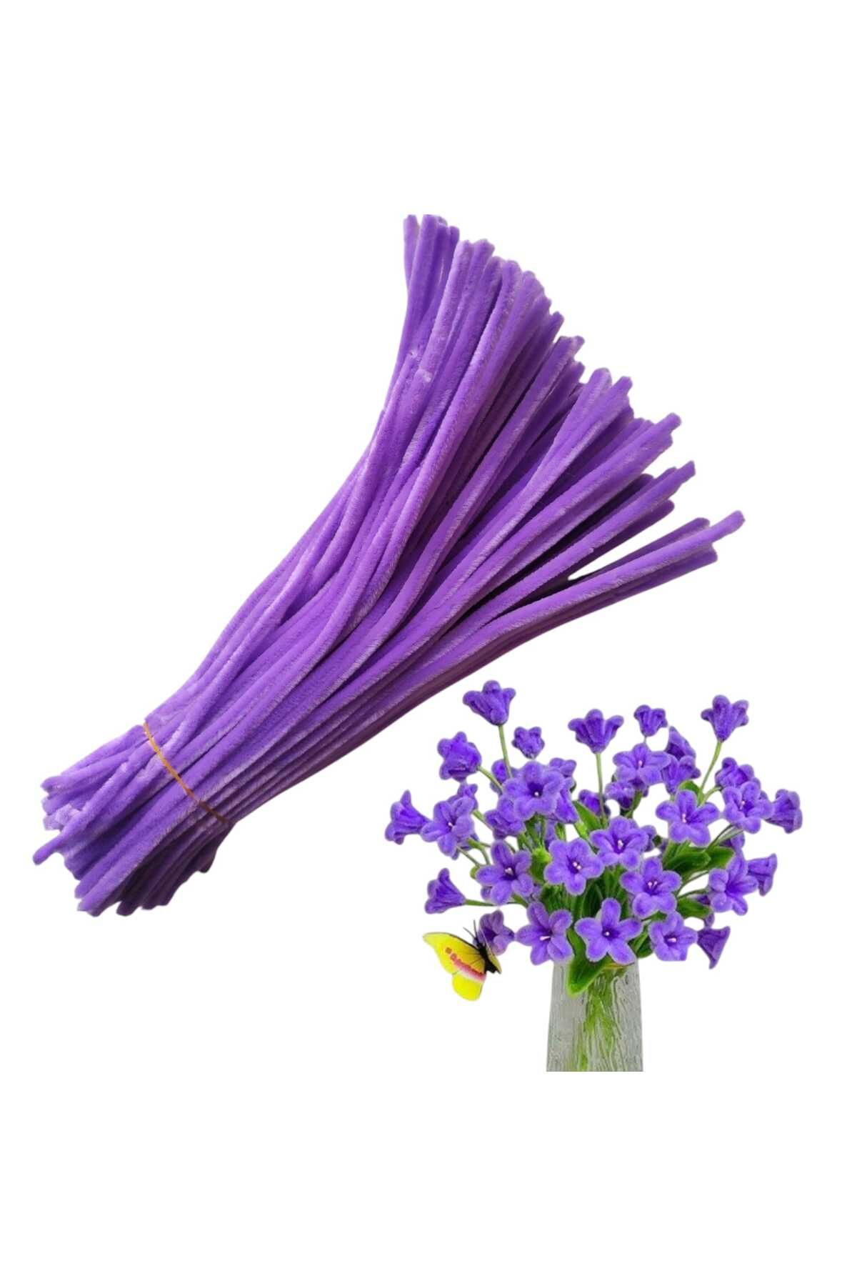 Butik Heryer.ciceklenir 25'li Koyu Mor Renkli Şönil, Eğitici Şönil Seti, Tüylü Tel, 30 Cm 6mmv