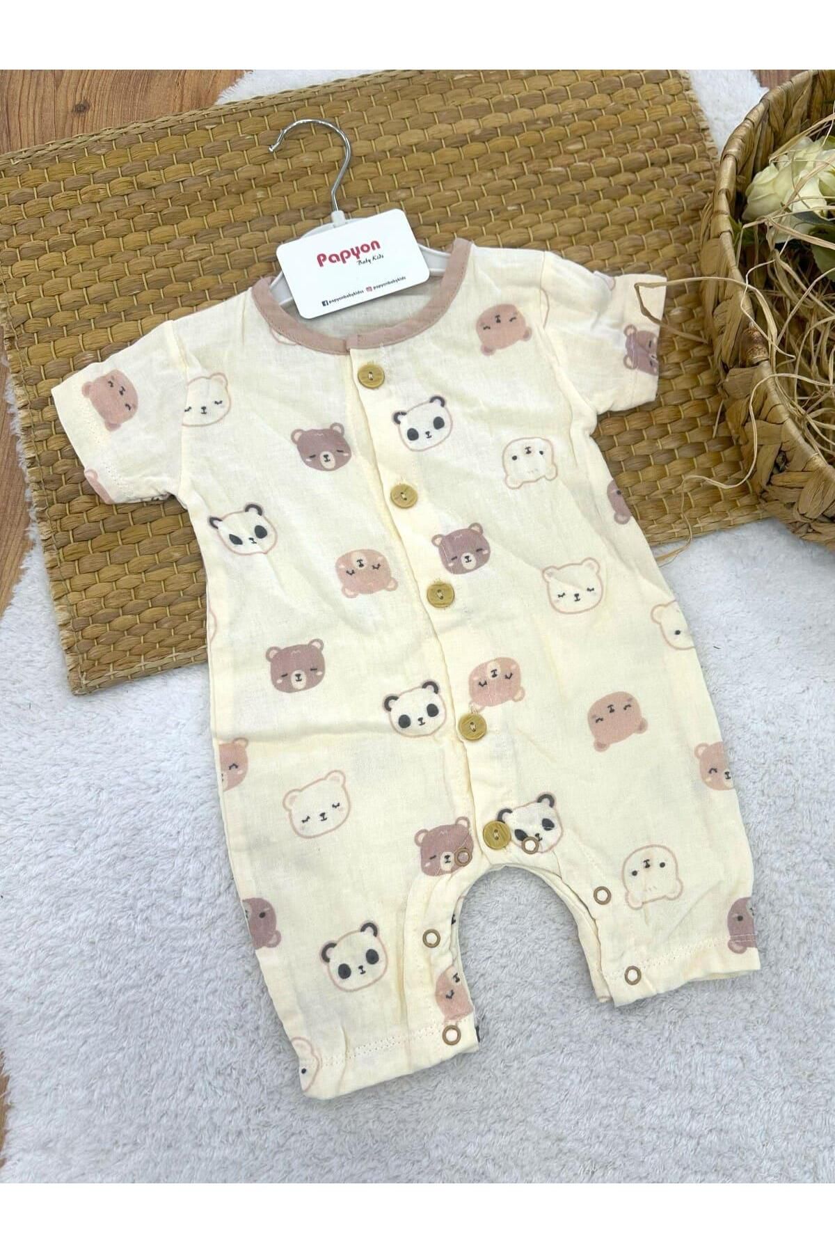 Papyon Baby Kids Ayıcık Desenli Erkek Bebek Yazlık Müslin Tulum (3-6/6-9/9-12/12-18 Ay)