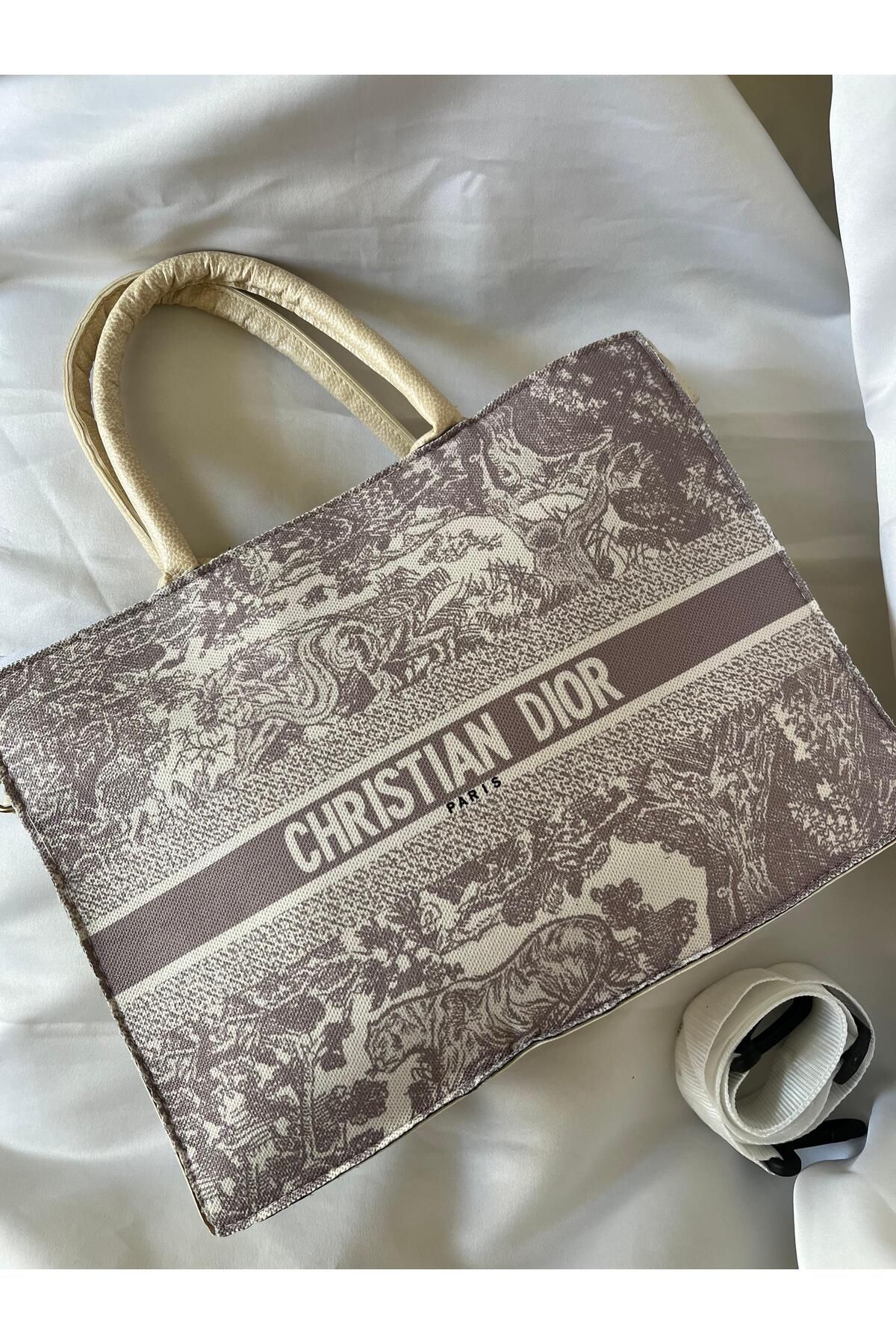 Tugchic Bags Vintage Stil Büyük Tote Çanta – Kahve Bej Desenli