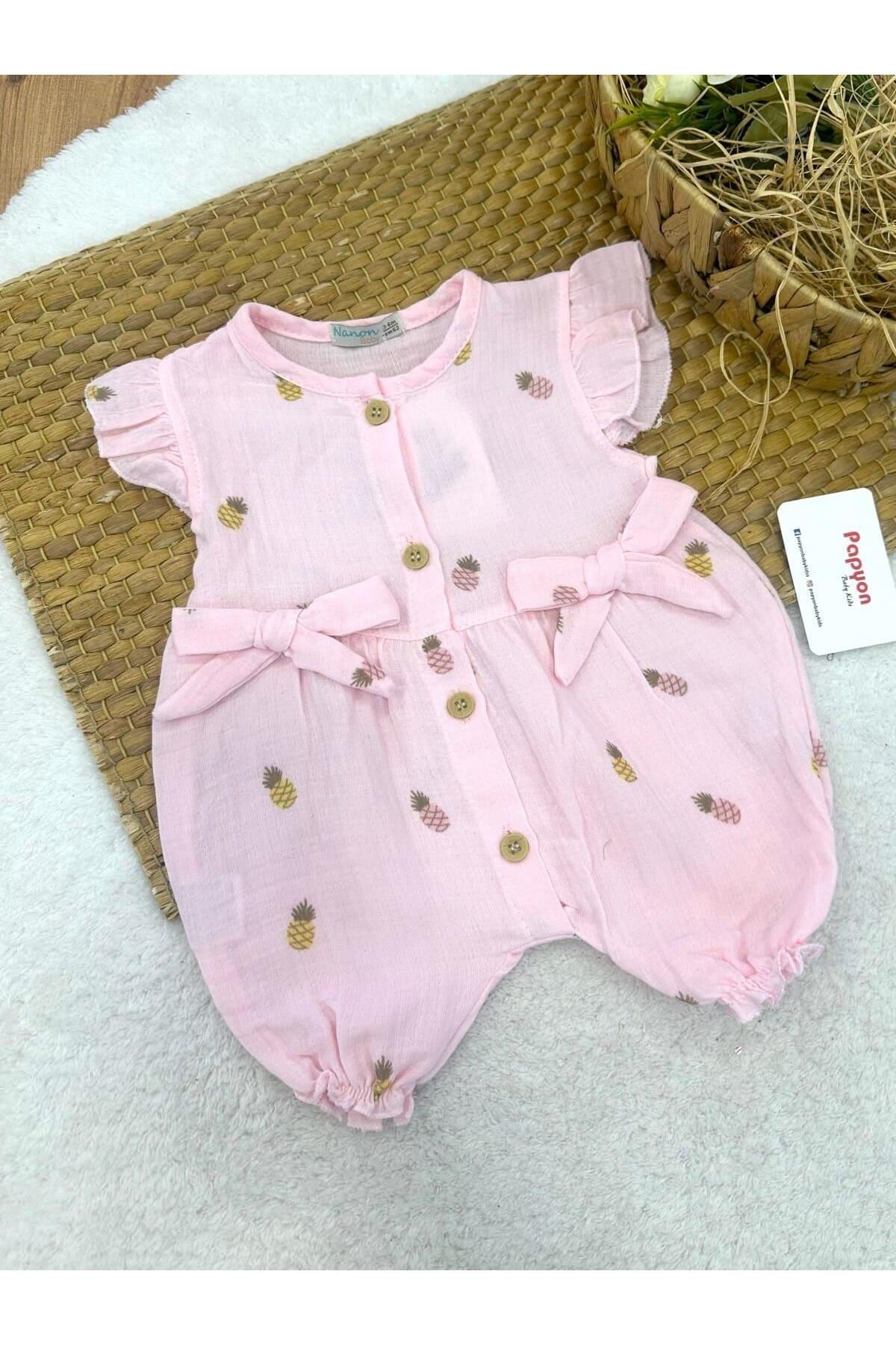 Papyon Baby Kids Ananas Desenli Kız Bebek Müslin Tulum (3-6/6-9/9-12/12-18 Ay)