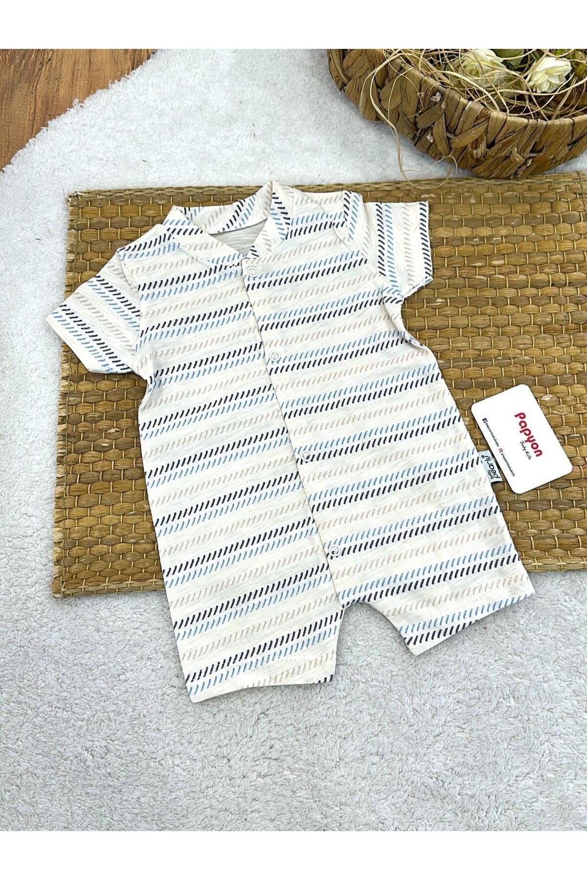 Papyon Baby Kids Slash Desenli Erkek Bebek Yazlık Şort Tulum (3-6/6-9/9-12 Ay)
