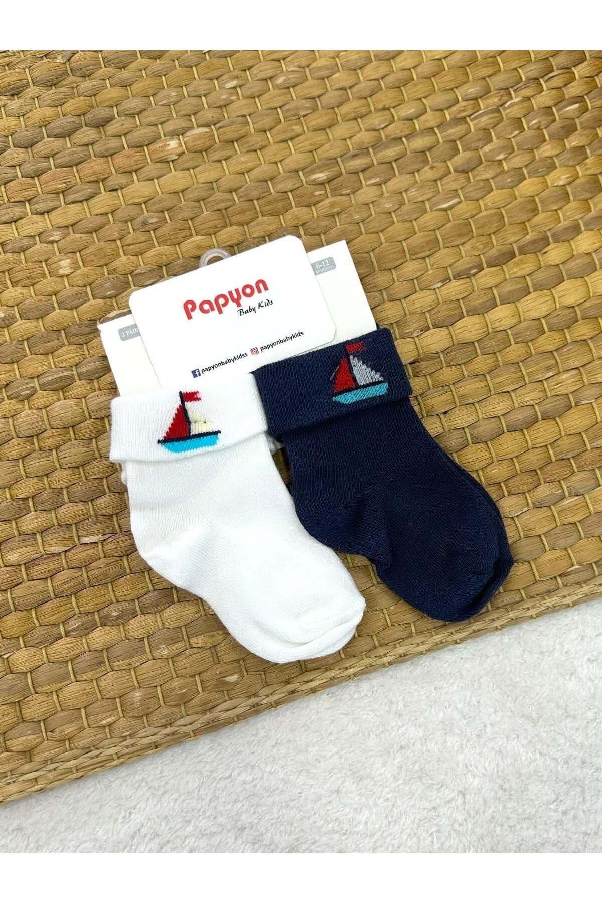Papyon Baby Kids Erkek Bebek 2li Kıvrık Soket Çorap 6-12 Ay