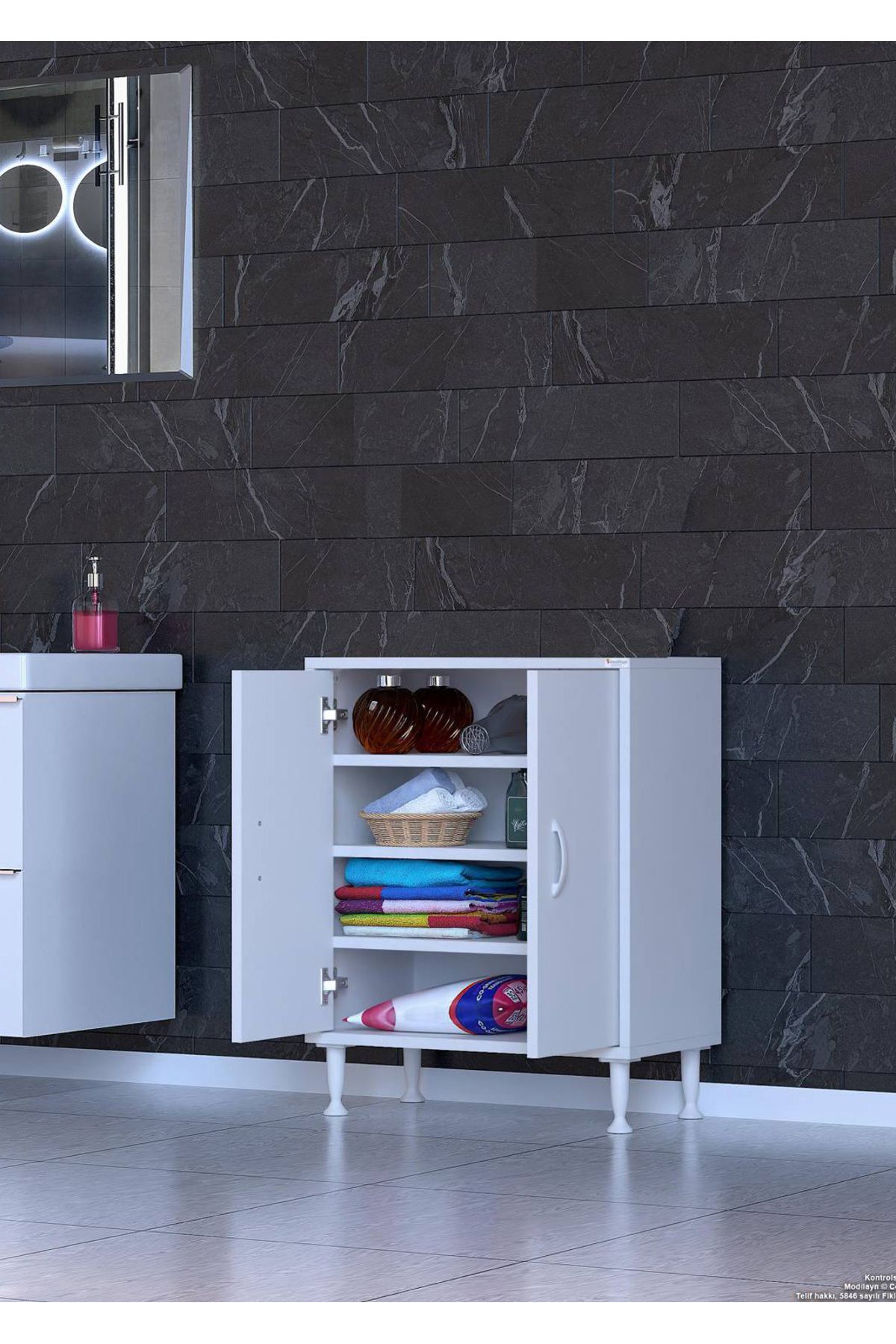 Modilayn Küçük Alanlar İçin Çözümler 75x75x32,5 cm’ lik 2 Kapaklı 4 Göz Raflı Çok Amaçlı Dolap Mutfak Dolabı