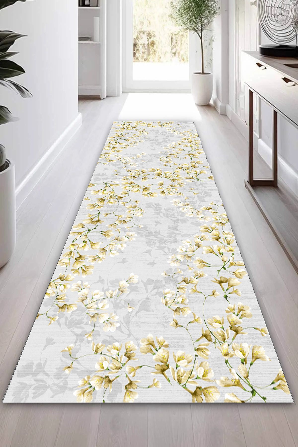 Halise Home Çiçek Desenli Kaymaz Taban Yıkanabilir Kalın Dokulu Yolluk & Halı