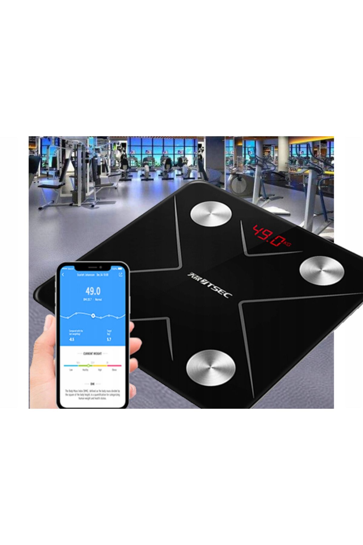 varioshop-Cantar de baie VarioShop®, Reincarcabil, 180kg, Bluetooth, Display lcd, Negru 5