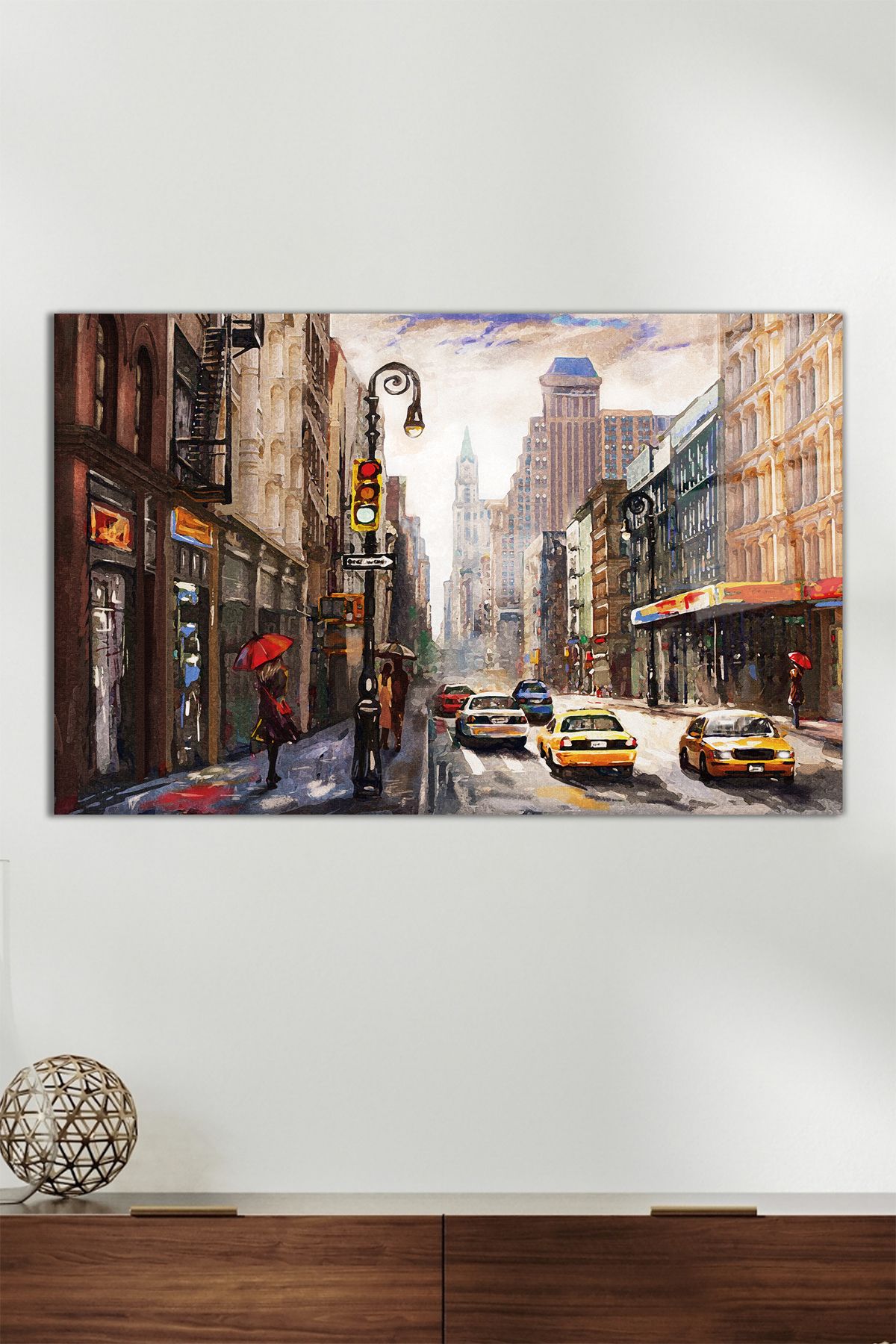 Vosevu New York Sokakları Yatay Cam Tablo, Modern Ev Ofis Dekoru, Hediyelik Duvar Dekorasyonu, Kırılmaz Cam