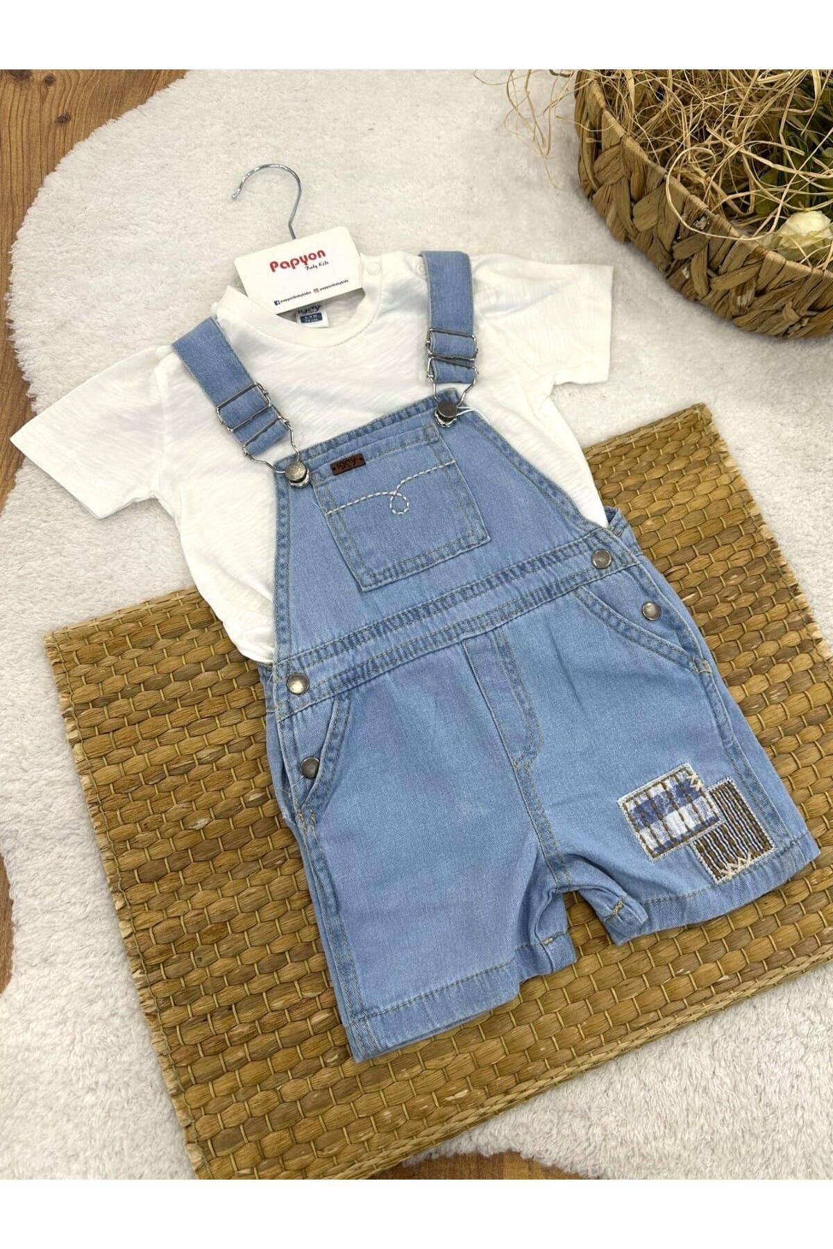 Papyon Baby Kids Düz Tişört Kot Salopet Erkek Bebek Takım (6-9/9-12/12-18/18-24 Ay)