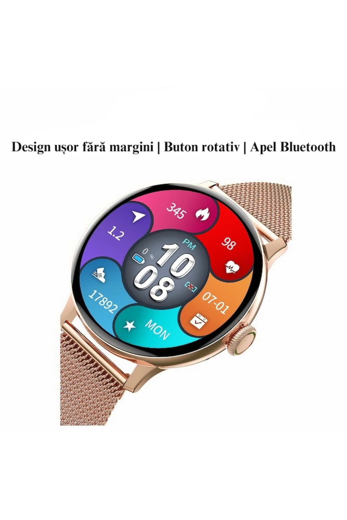 varioshop-Ceas Smartwatch VarioShop®, Monitorizare Ritm Cardiac, Tensiune Arteriala, Multisport, Compatibil A 7