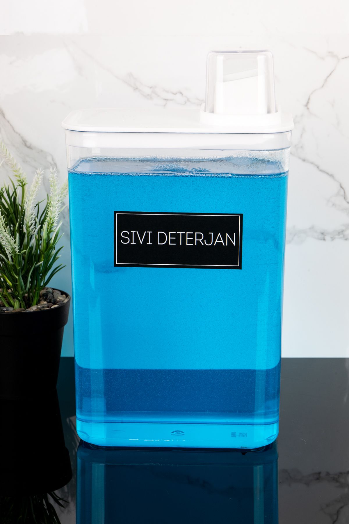 Dolkin Home Kendinden Ölçekli Deterjan Kutusu Sıvı Deterjan Etiketli 3000ml Mika Deterjanlık Yumuşatıcı Kutusu