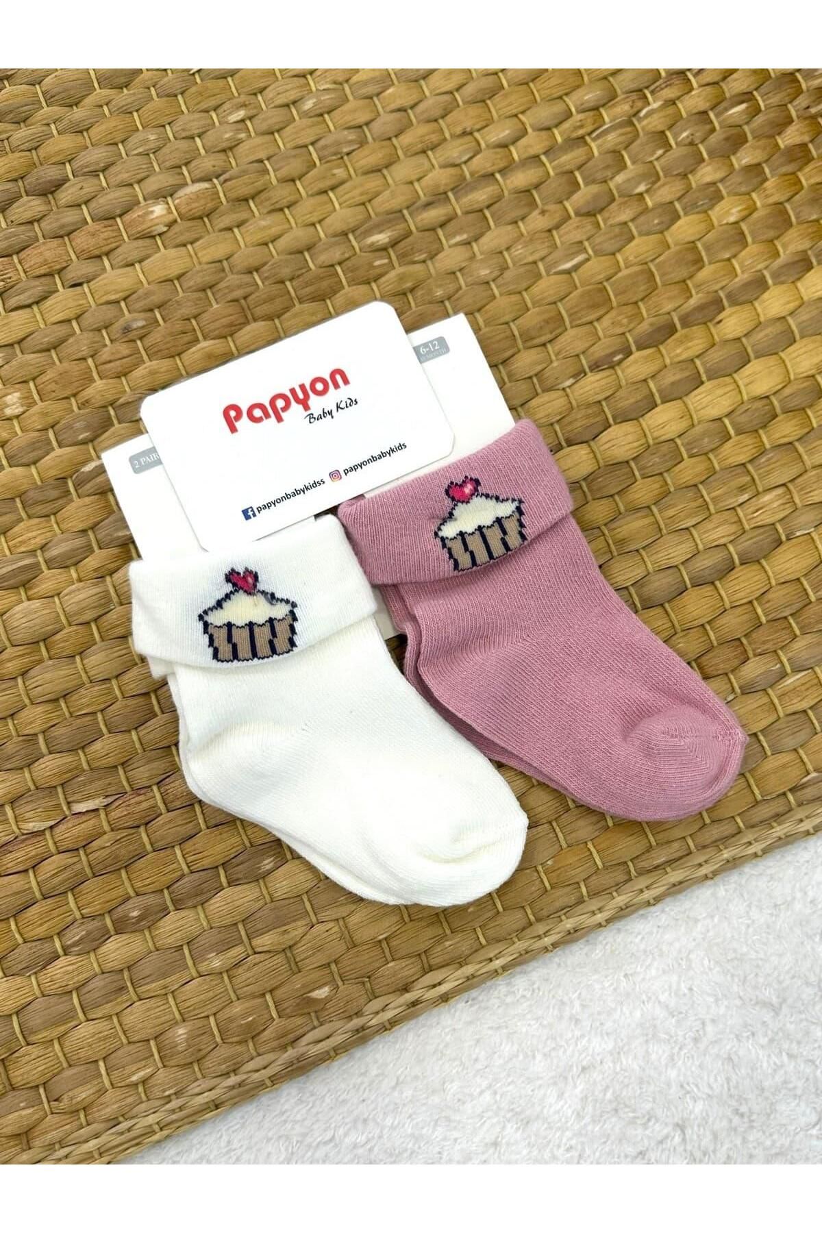 Papyon Baby Kids Kız Bebek 2li Kıvrık Soket Çorap 6-12 Ay