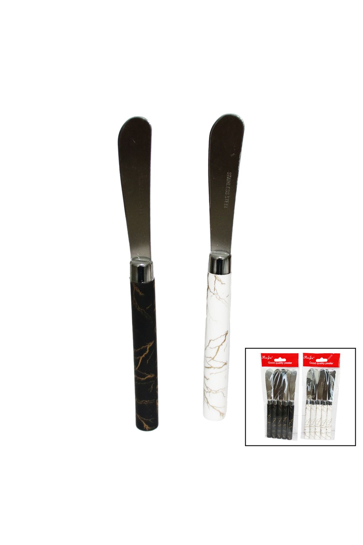 Vemora 5 PARÇA UZUN KAHVALTI BIÇAK - MERMER DESEN SAPLI 16.5 cm (5166)