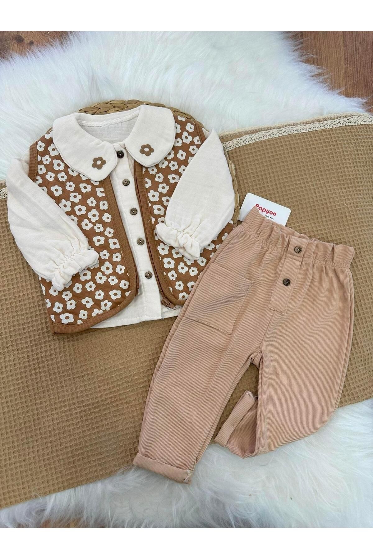 Papyon Baby Kids Flove Şişme Yelekli Kız Bebek 3lü Takım 9-12/12-18/18-24 Ay