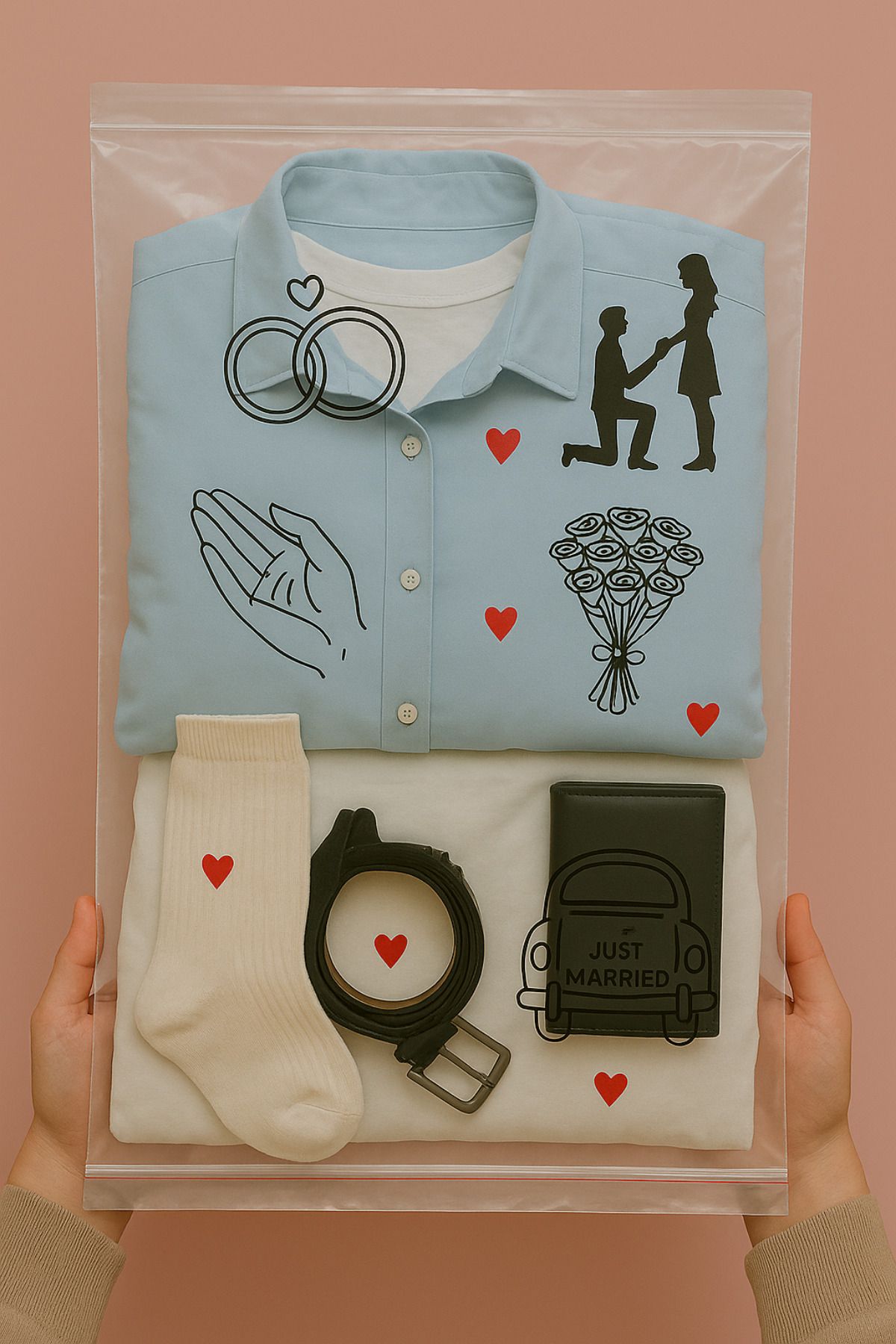 Dekals Love Concept Baskılı Özel Gün Temalı Bantlı 10 Adet Şeffaf Poşet 35x50+5 cm