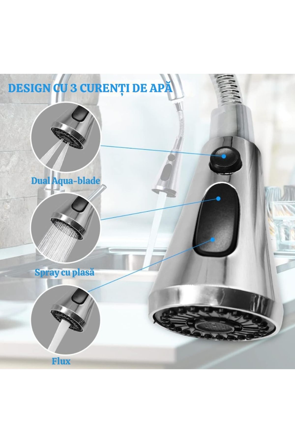 varioshop-VarioShop® Swivel Faucet Aerator, Universal, 3 Spray Modes, G1/2 Thread, 360° Rotation, 5
