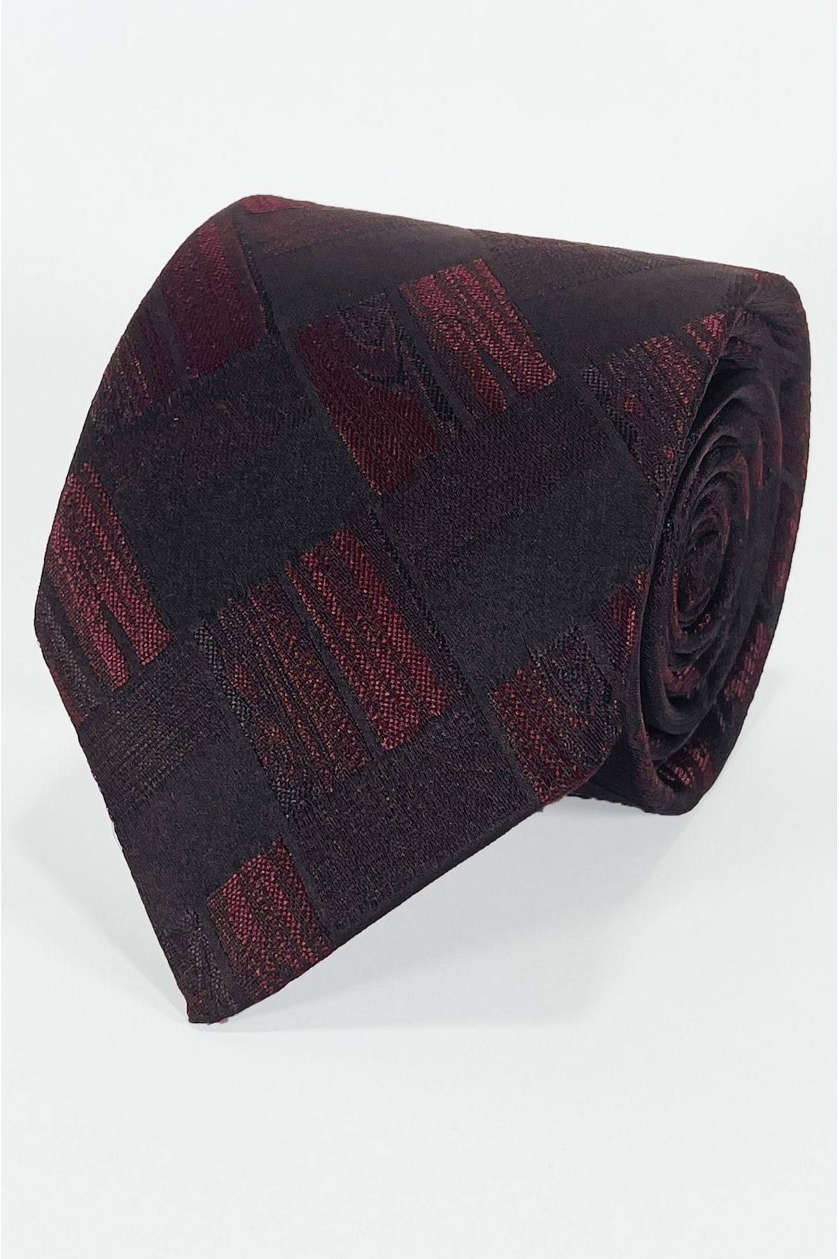 BLC Basic Line Co. Siyah & Bordo Karelerin Zarif Uyumu - Özel Tasarım Mikrofiber Kravat ve Mendil - 7 cm Modern Kesim