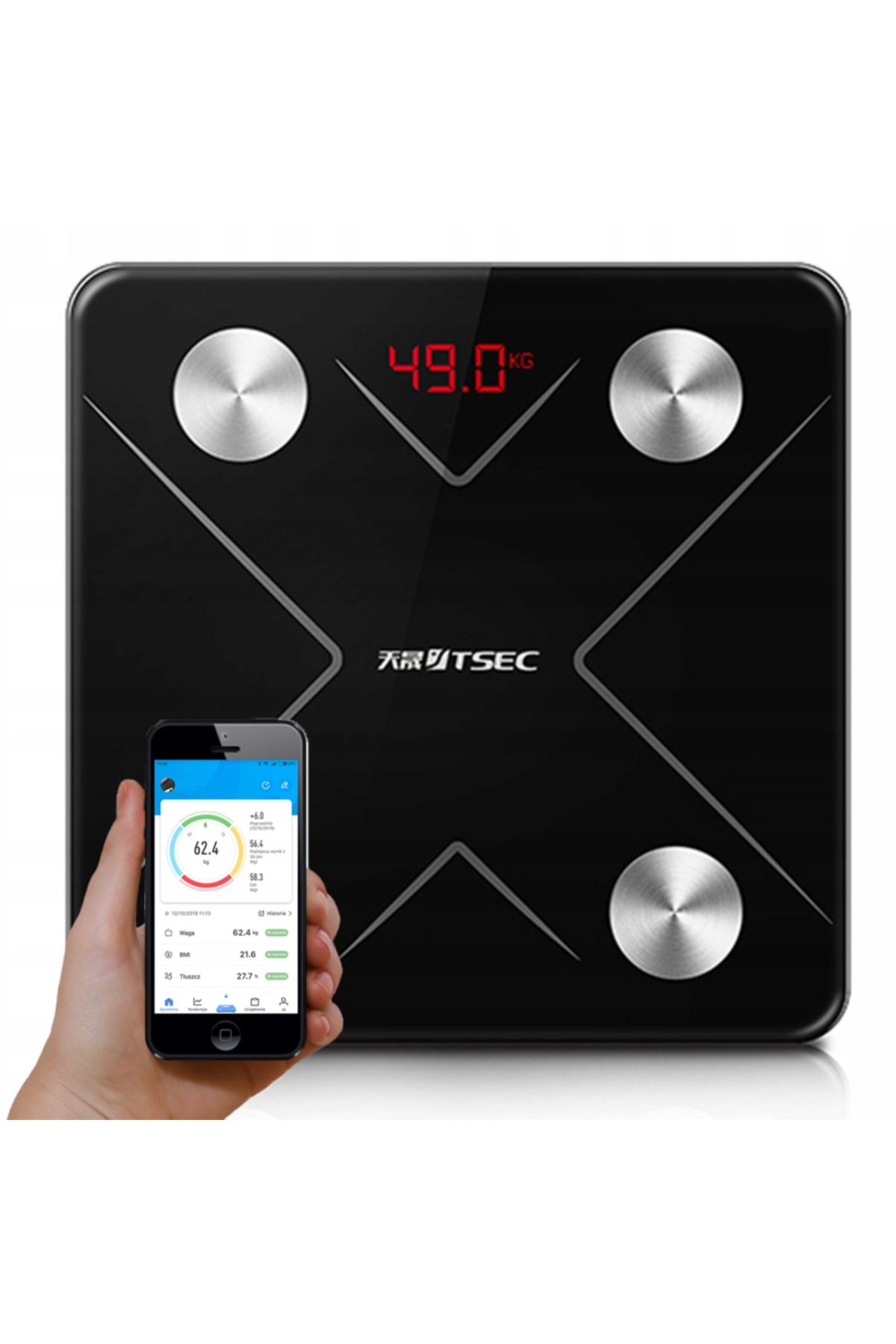 varioshop-Cantar de baie VarioShop®, Reincarcabil, 180kg, Bluetooth, Display lcd, Negru 3
