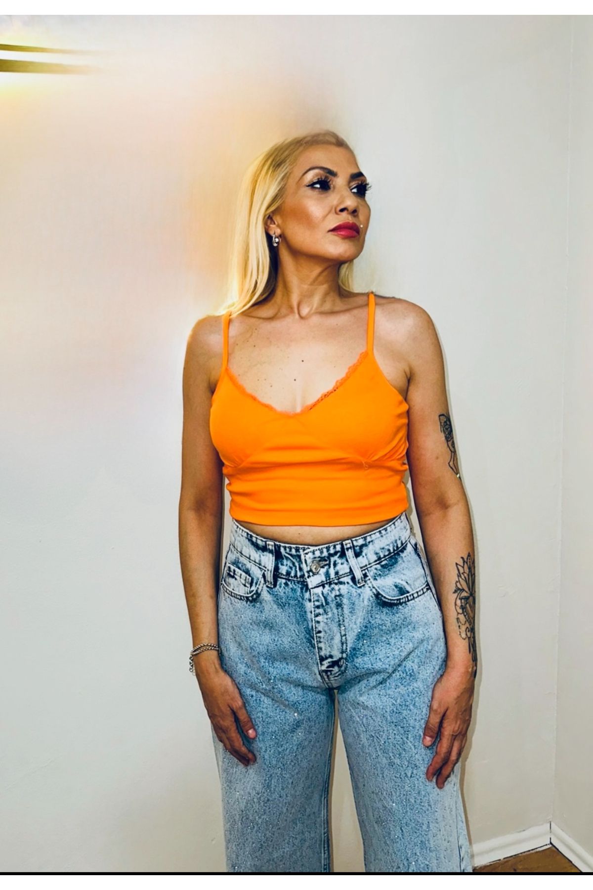 EDAMELFASHİON Turuncu Crop