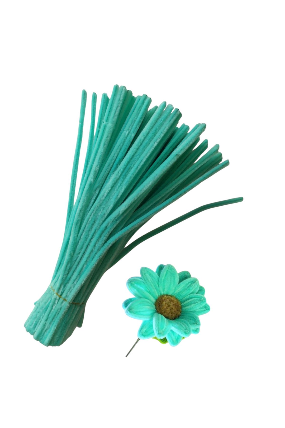 Butik Heryer.ciceklenir 25'li Mint Yeşili Renkli Şönil, Eğitici Şönil Seti, Tüylü Tel, 30 Cm 6mmv