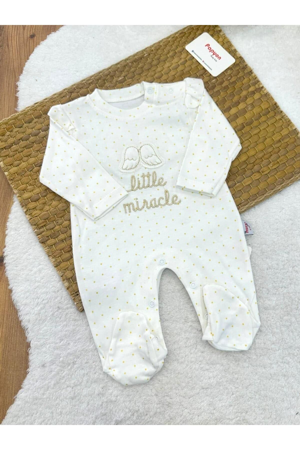 Papyon Baby Kids Kanat Little Nakışlı Simli Puanlı Kız Bebek Tulum (0-3/3-6/6-9/9-12 Ay)