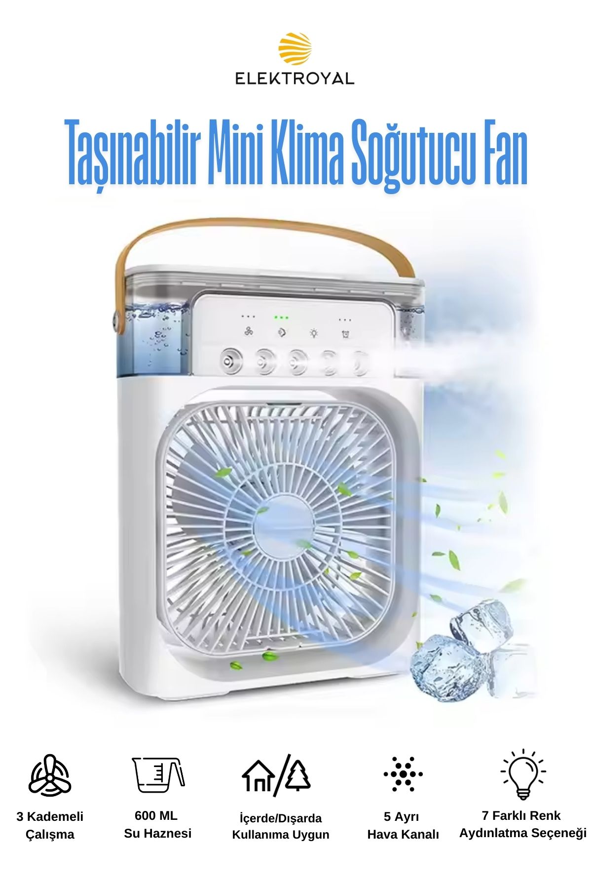 Işıklı 600ml Haznerli 5 Kanal Spreyli Vantilatör Buzlu Serinletici Buharlı Mini Klima Mini Fan Klima