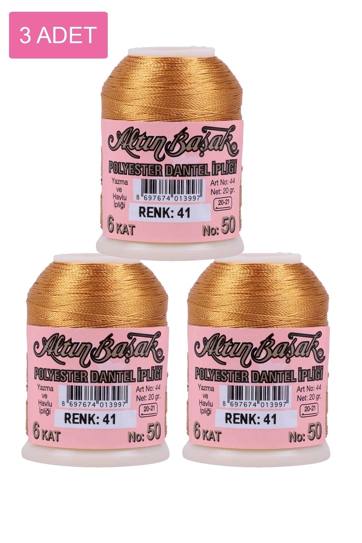 PRATİKOBA 3 Adet Altınbaşak Oya ve Dantel İpi 20 gr - Royaleks - No: 041