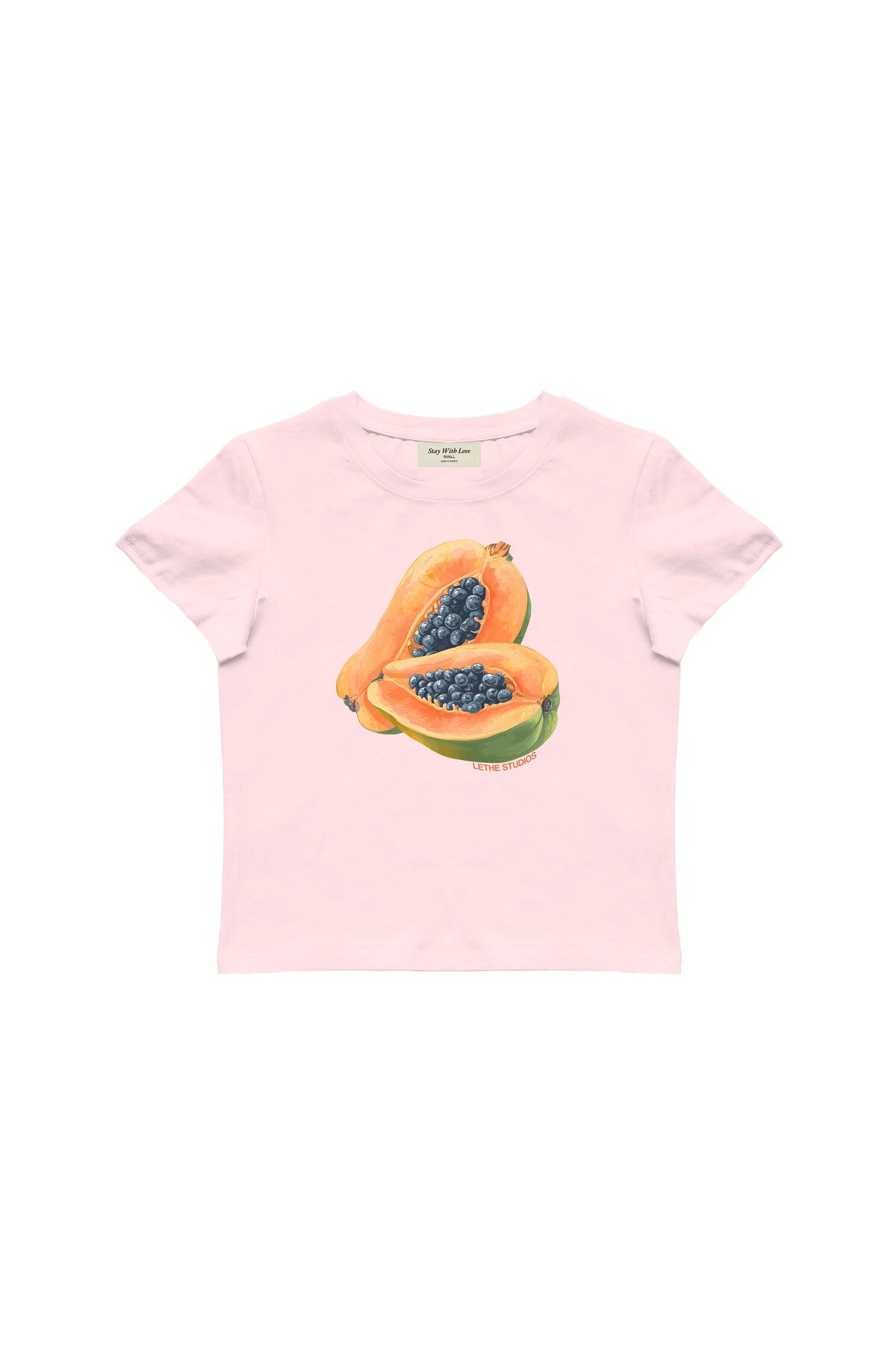lethestudios Papaya Baskılı, Meyve Desenli Baby Tee Crop Top