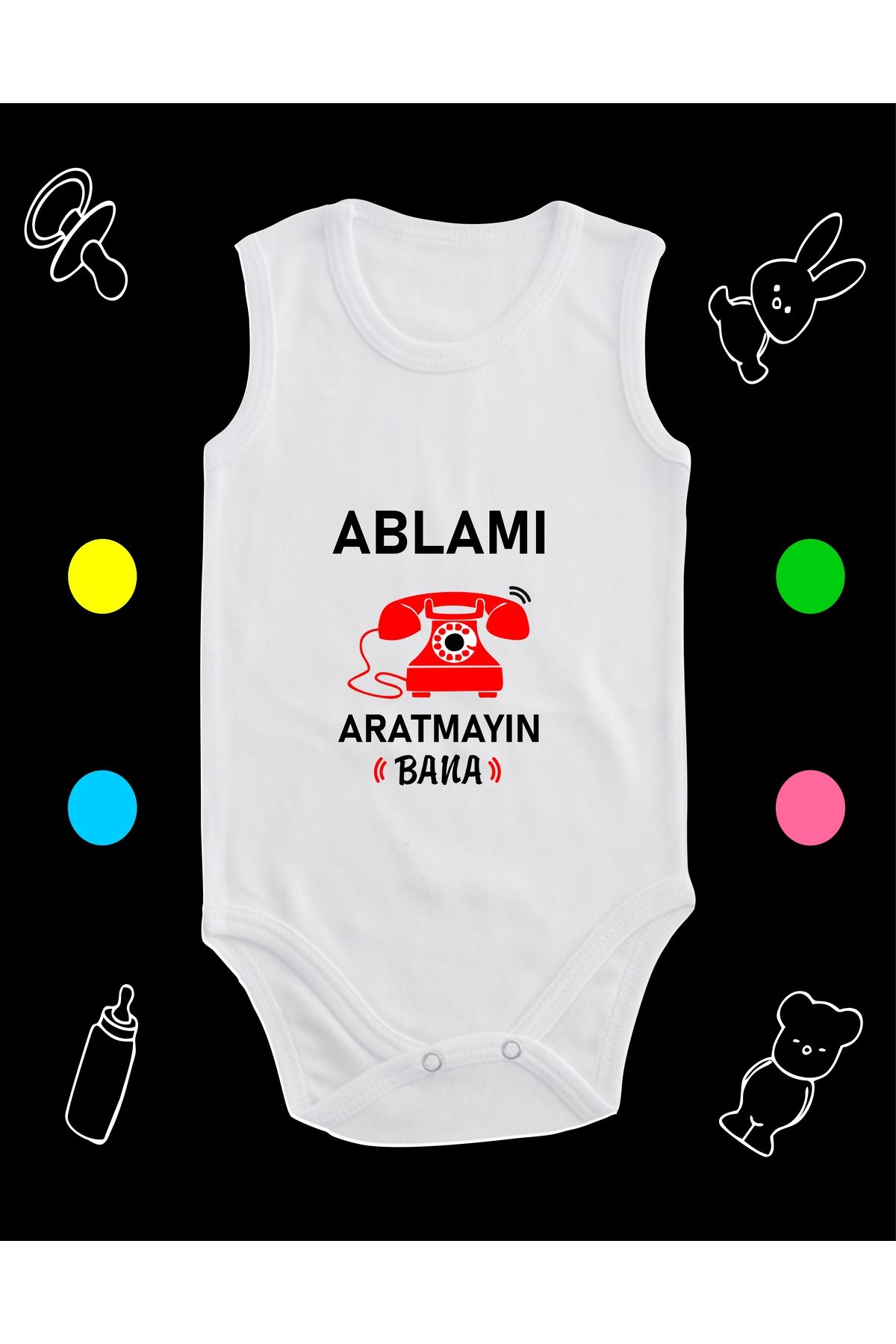 enmalife Pamuklu Ablamı Aratmayın Nostalji Telefon Baskılı Penye Bebek Body Çıtçıtlı Badi Zıbın AABES111