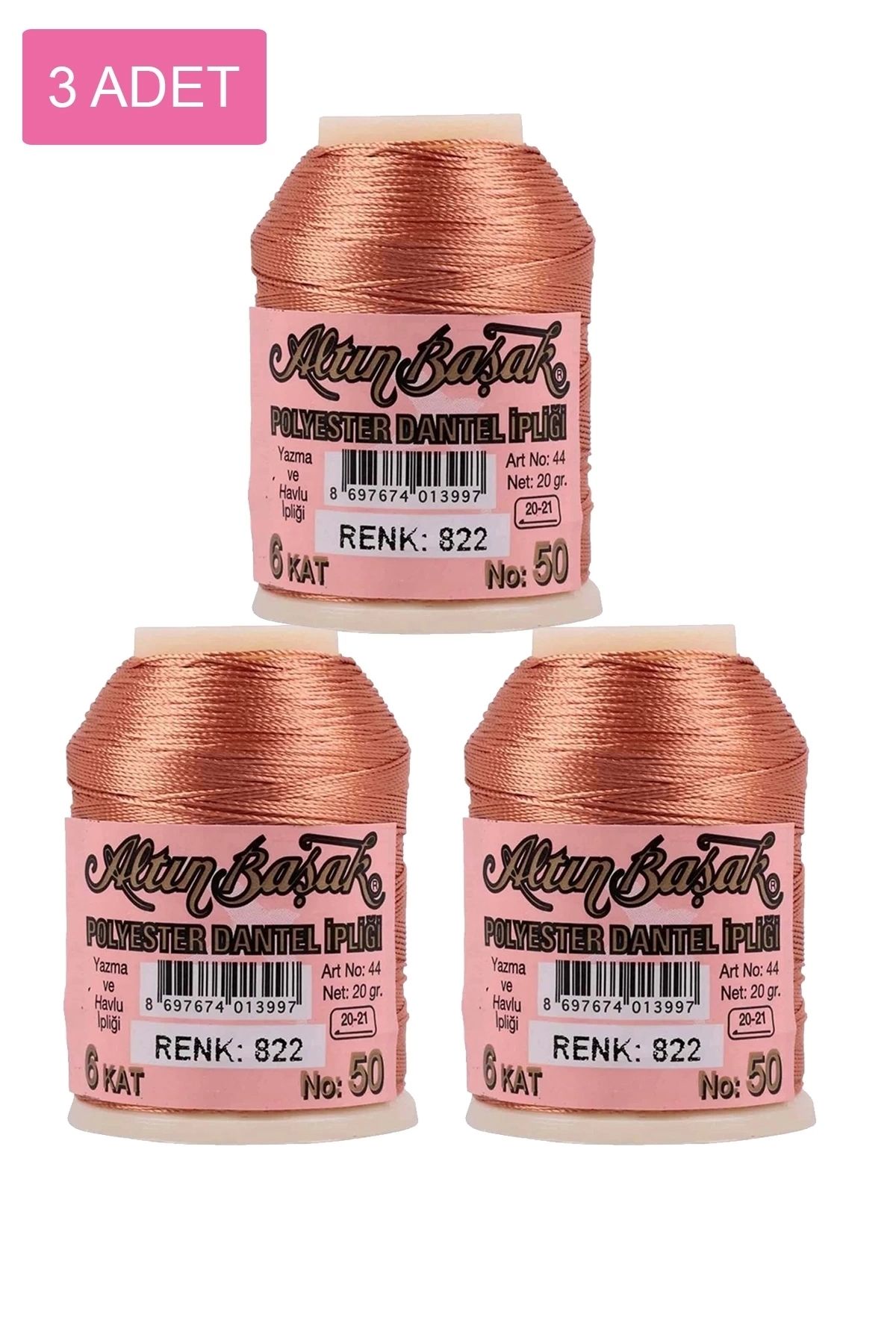PRATİKOBA 3 Adet Altınbaşak Oya ve Dantel İpi 20 gr - Royaleks - No: 822