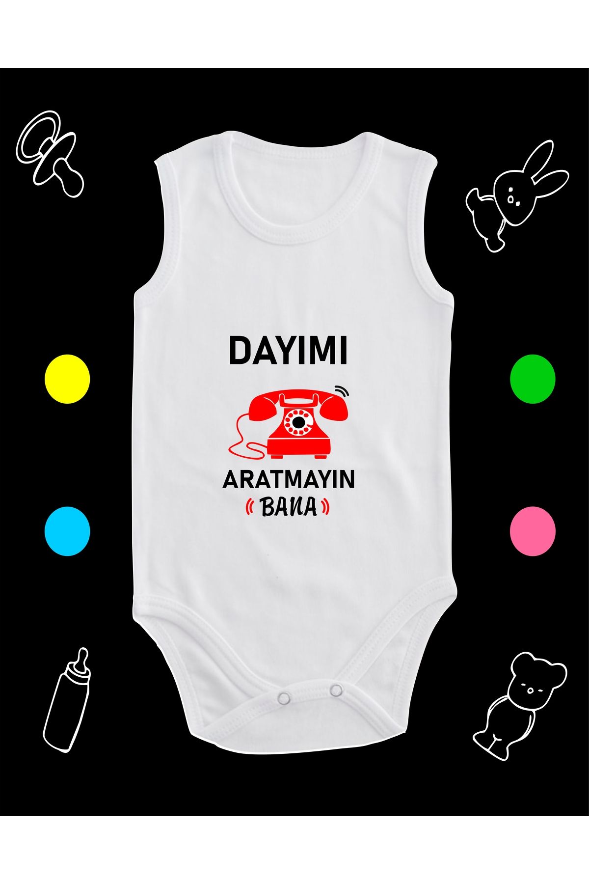 enmalife Pamuklu Dayımı Aratmayın Nostalji Telefon Baskılı Penye Bebek Body Çıtçıtlı Badi Zıbın DABES127