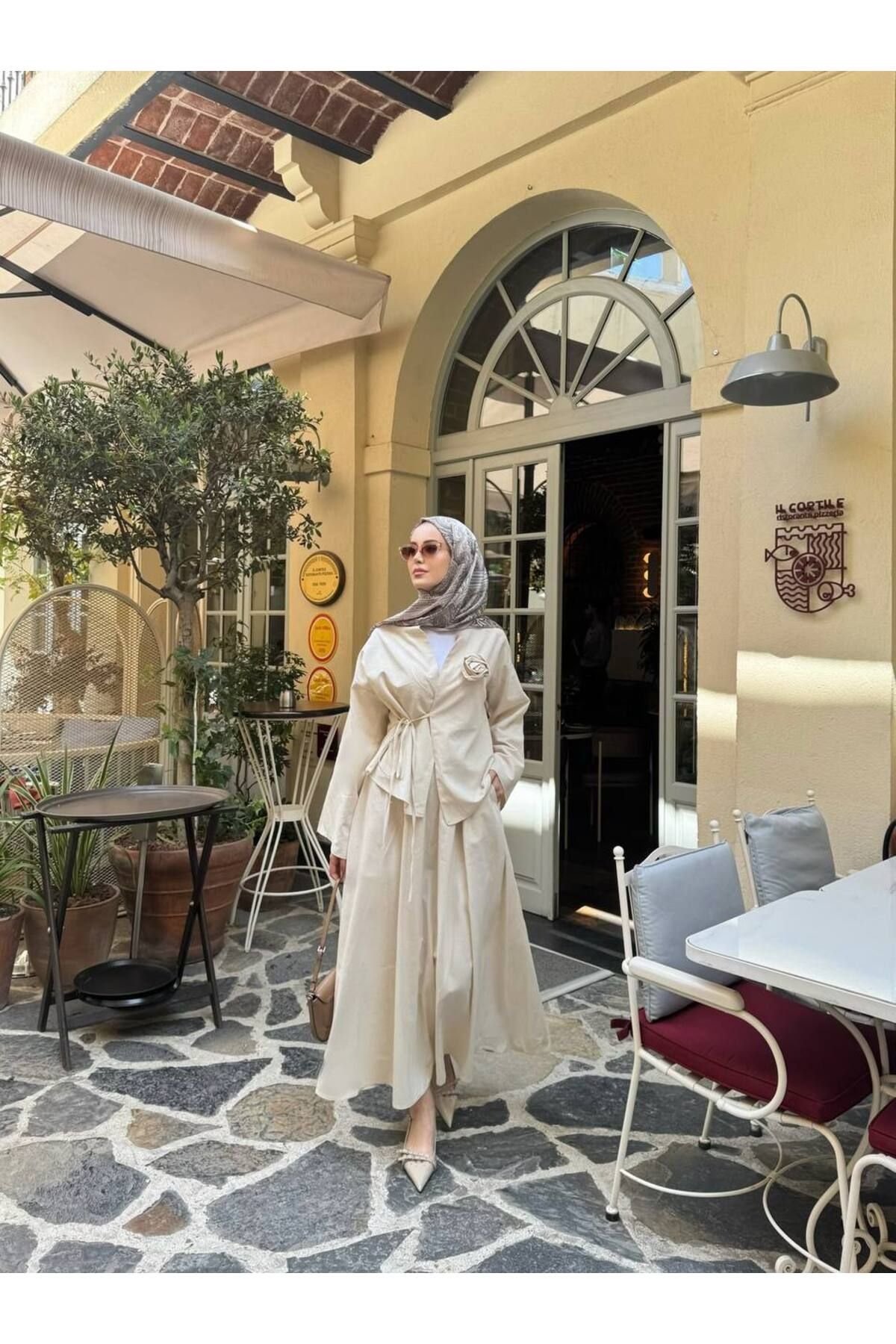Aryen Gül Detaylı Etekli Kimono Takım
