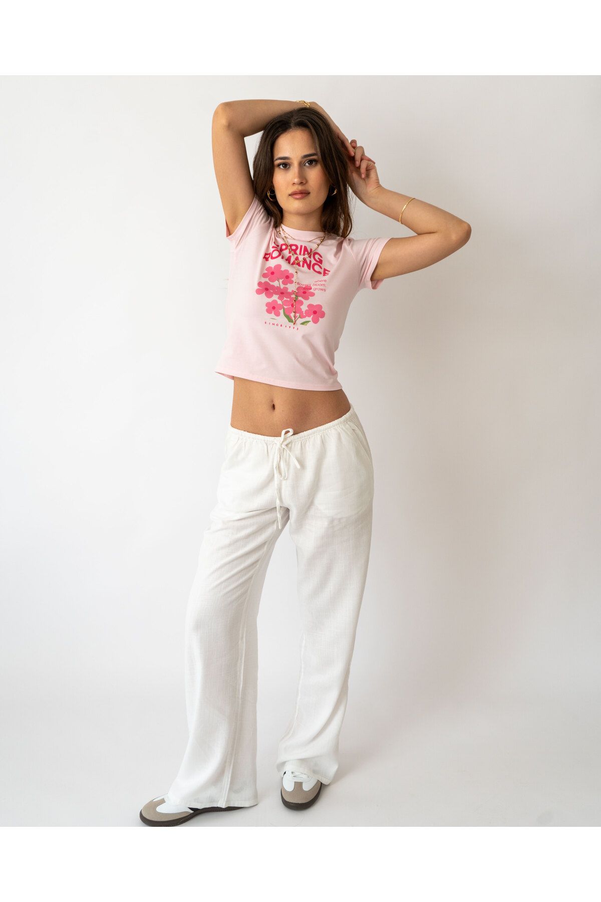 lethestudios Spring Romance Baskılı, Çiçek Desenli Baby Tee Crop Top