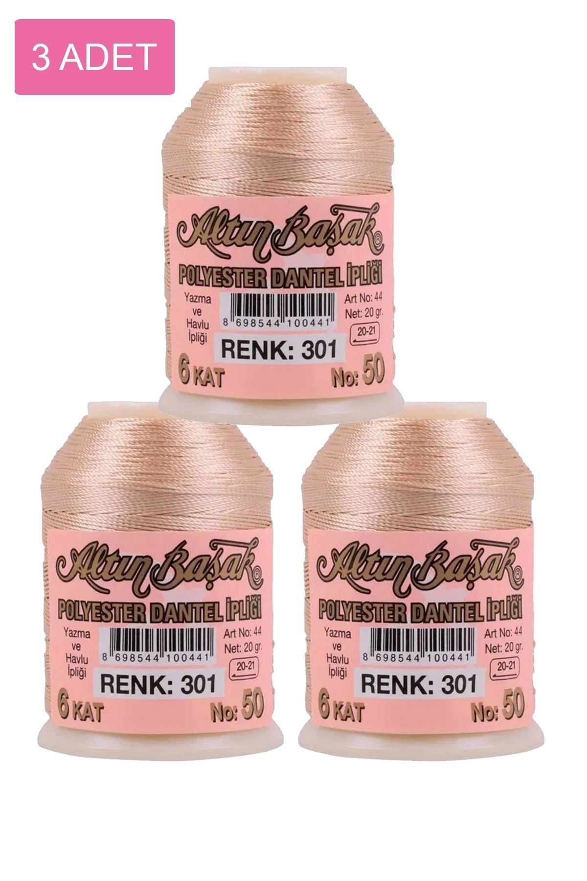 PRATİKOBA 3 Adet Altınbaşak Oya ve Dantel İpi 20 gr - Royaleks - No: 301