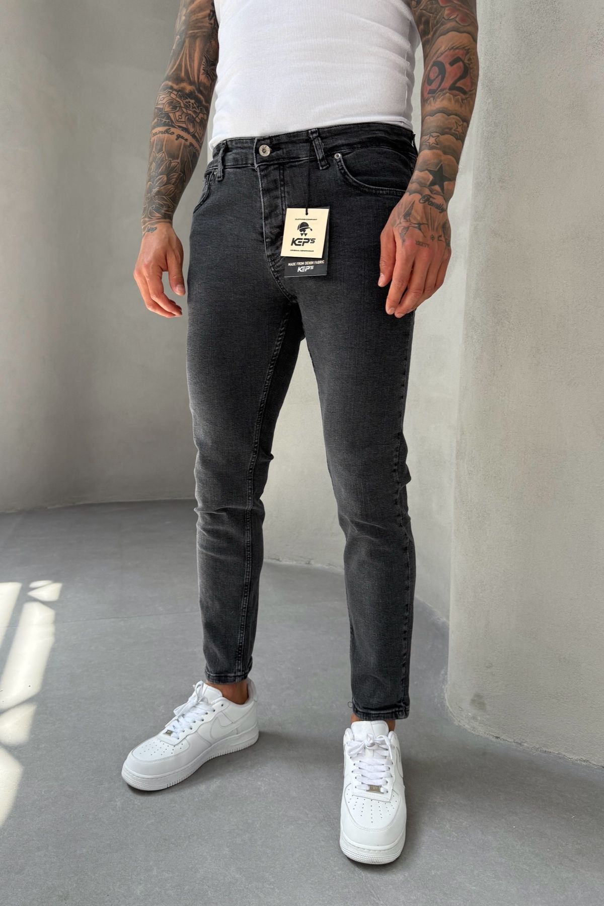 MADZEYMODA Slim Fit Dar Kesim Likralı Denim Kumaş Erkek Füme Jean Kot Pantolon KE-689
