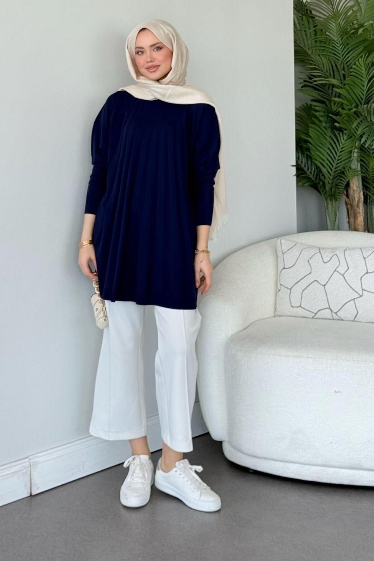 Şulemoda Giyim Gökkuşağı Merserize Tunik Lacivert