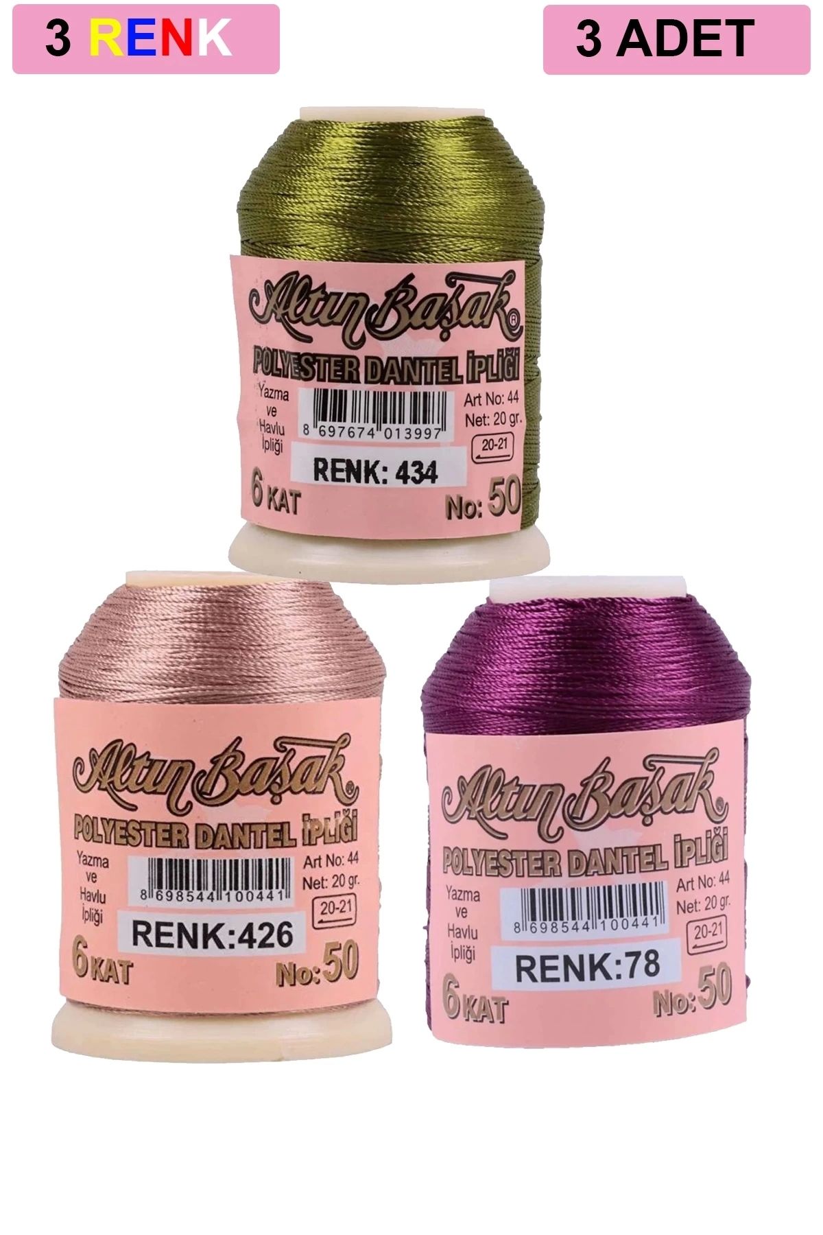 PRATİKOBA 3 Adet Altınbaşak Oya ve Dantel İpi 20 gr - Royaleks - No: 426 - 078 - 434