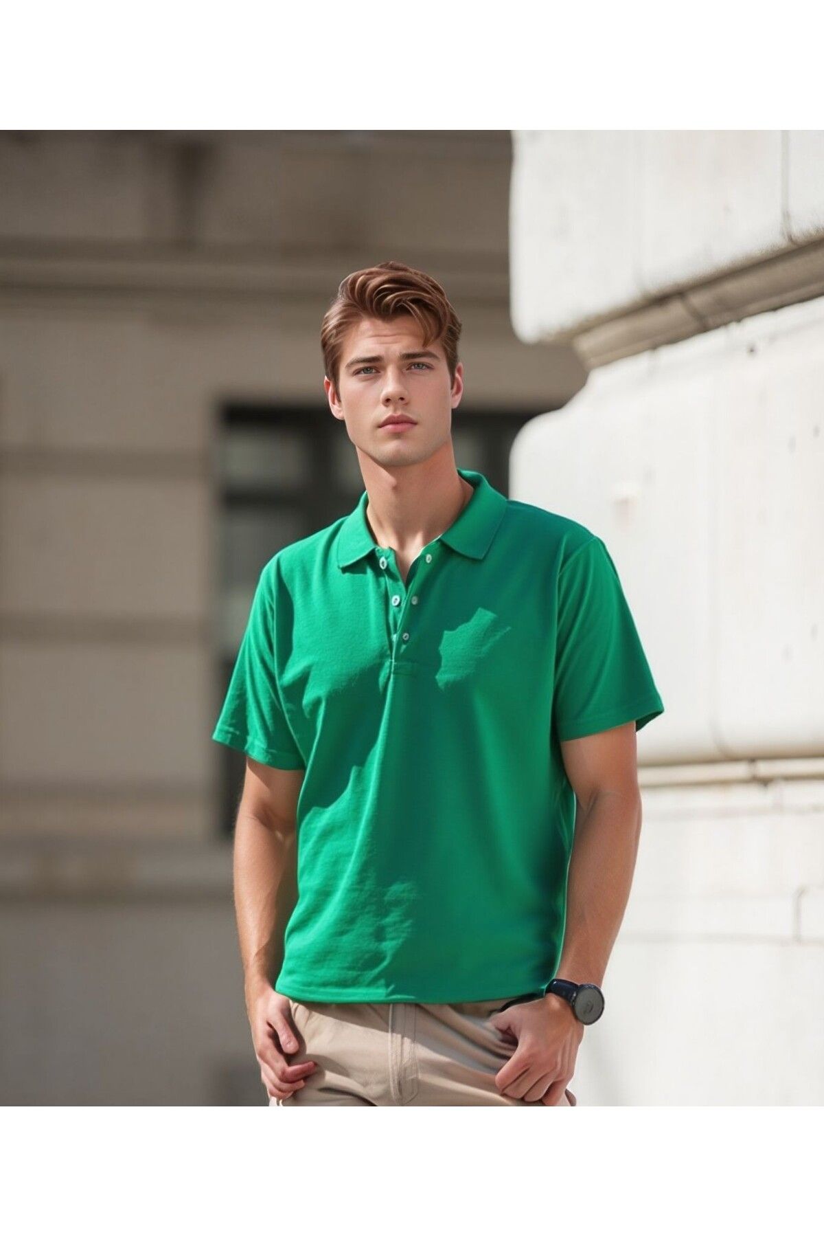 ROZELT Erkek Yeşil Pamuklu Polo Yaka T-shirt