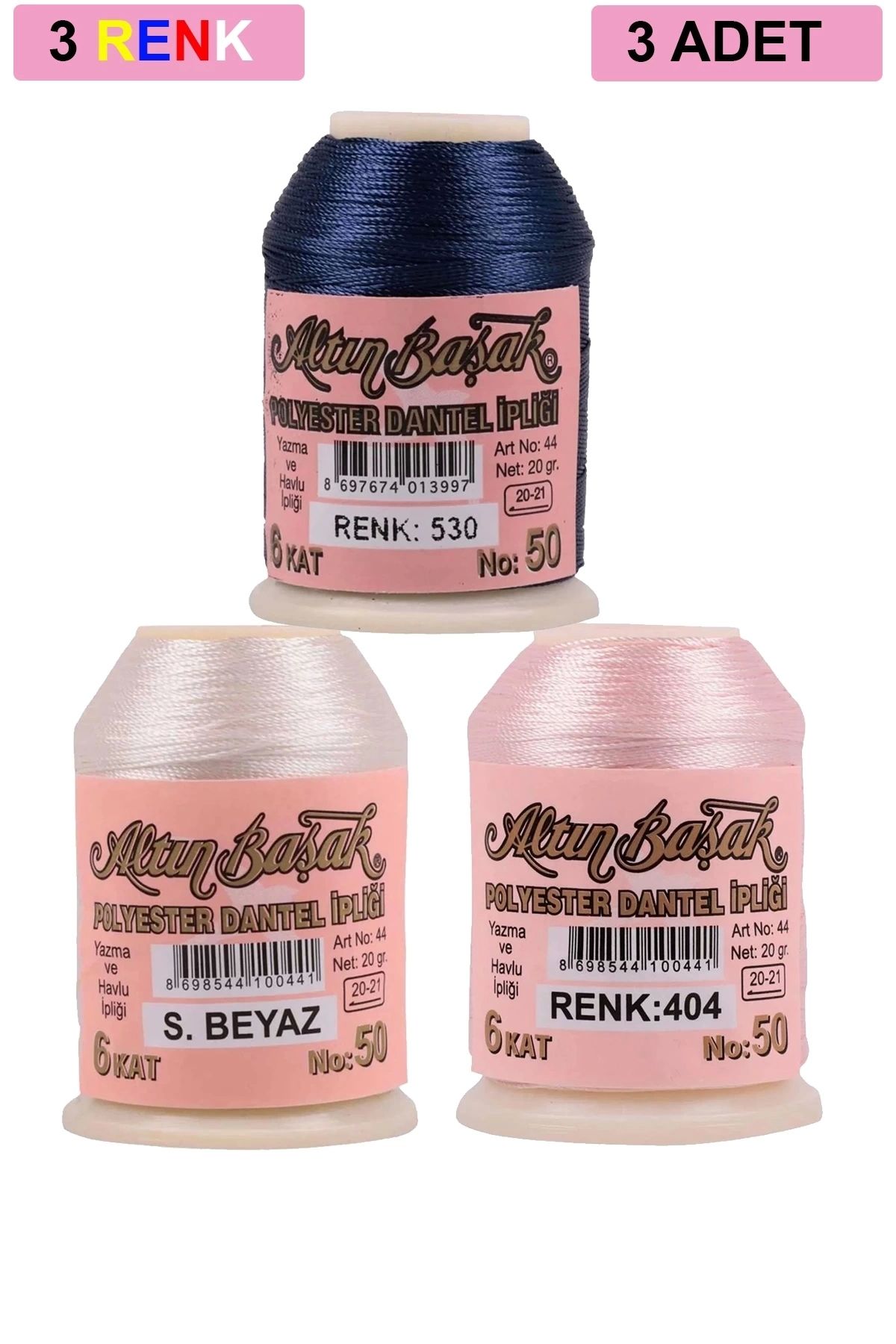 PRATİKOBA 3 Adet Altınbaşak Oya ve Dantel İpi 20 gr - Royaleks - No: Ş.BEYAZ - 404 - 530