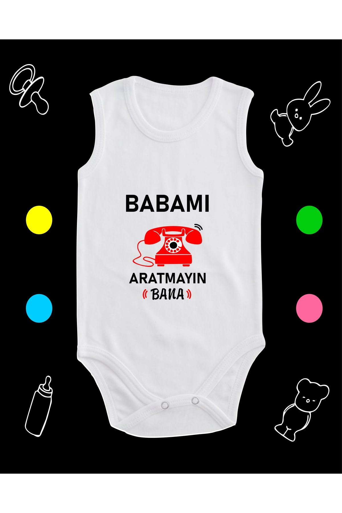 enmalife Pamuklu Babamı Aratmayın Nostalji Telefon Baskılı Penye Bebek Body Çıtçıtlı Badi Zıbın BABEES115