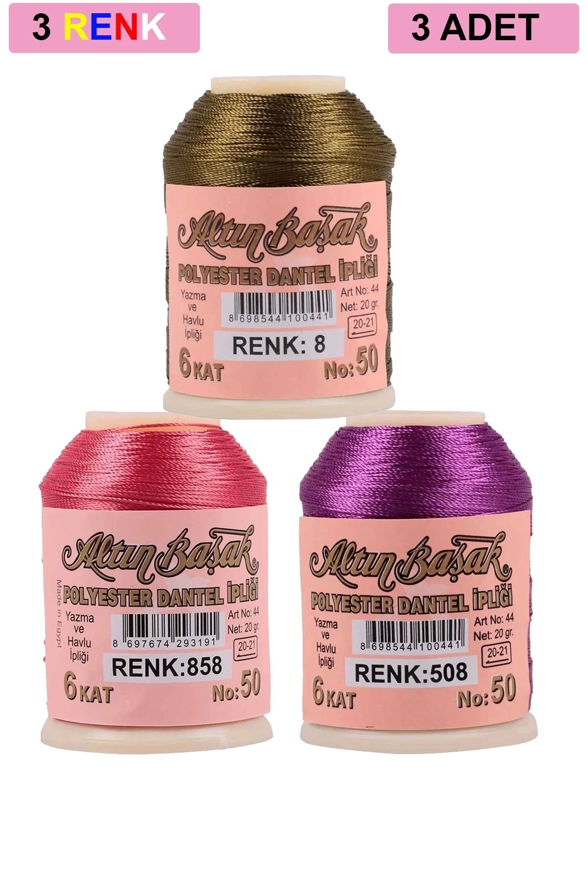 PRATİKOBA 3 Adet Altınbaşak Oya ve Dantel İpi 20 gr - Royaleks - No: 858 - 508 - 008