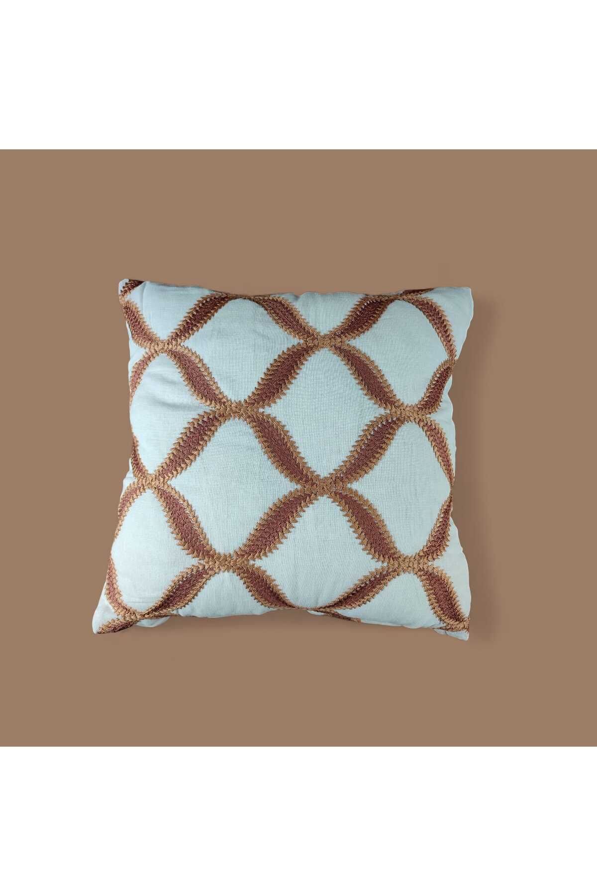 PİKKO HOME 45*45 CM NAKIŞLI POLY-KETEN EKRU KIRLENT KILIFI(Y)