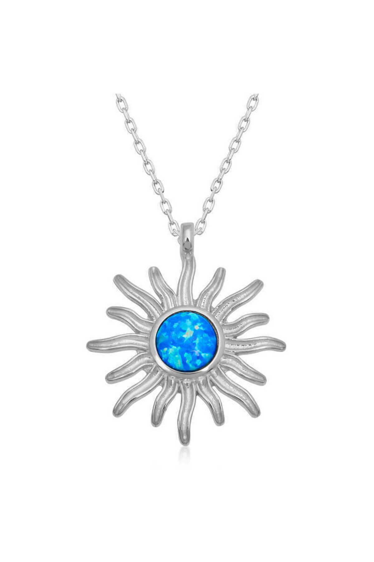 Emperium Gümüş Mavi Opal Taşlı Güneş Kadın Kolye