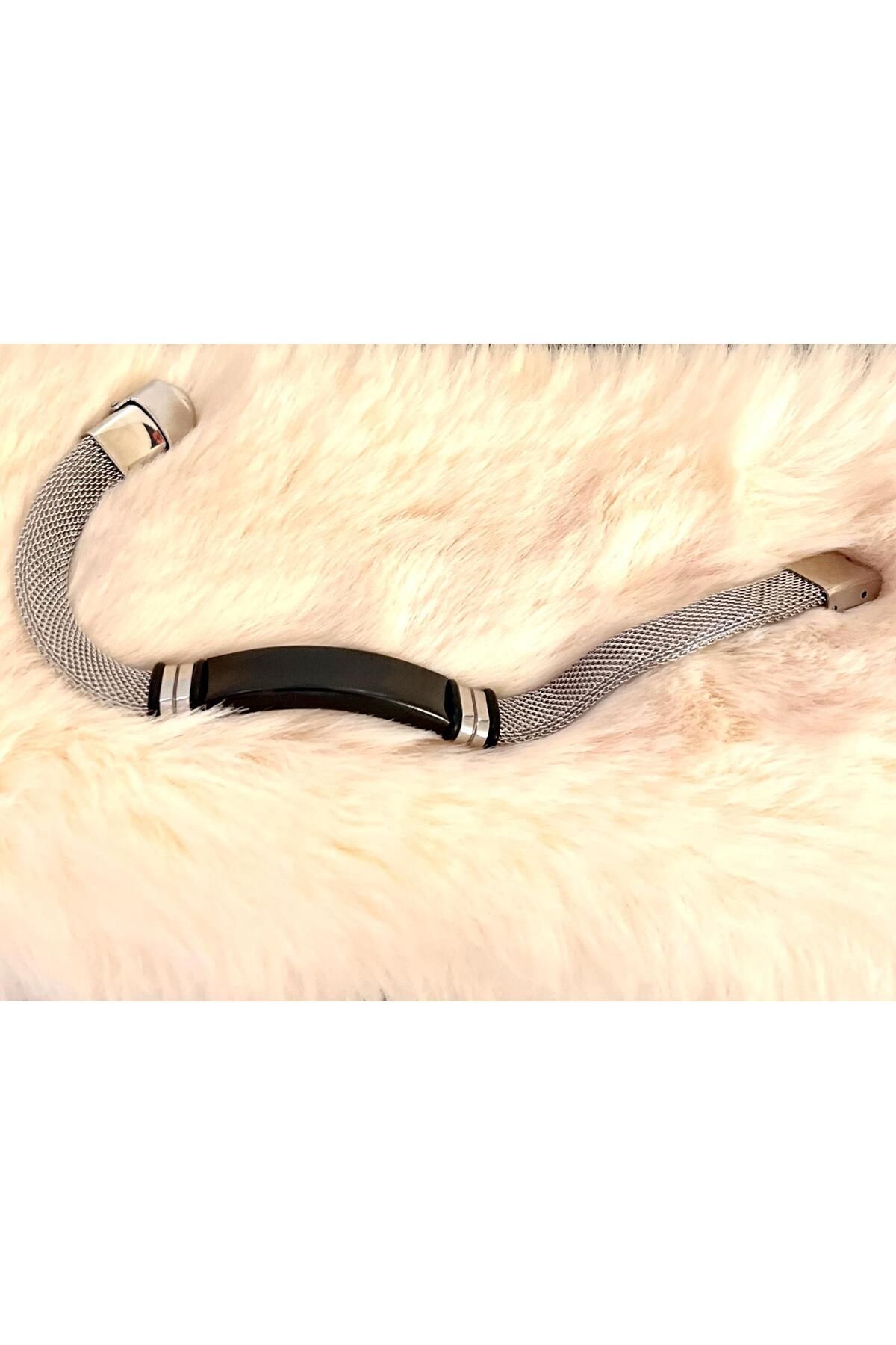 Bay hediye Tamamı Saf Çelik Gümüş Renk Hasır Hafif Kordonlu Bileklik 22 cm