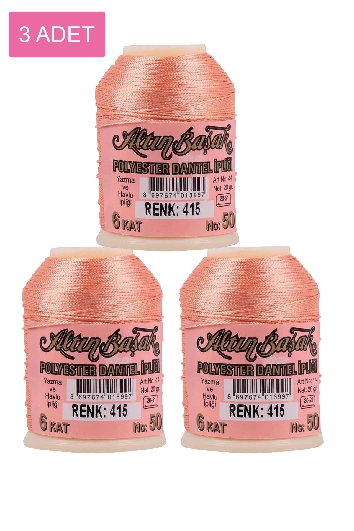 PRATİKOBA 3 Adet Altınbaşak Oya ve Dantel İpi 20 gr - Royaleks - No: 415