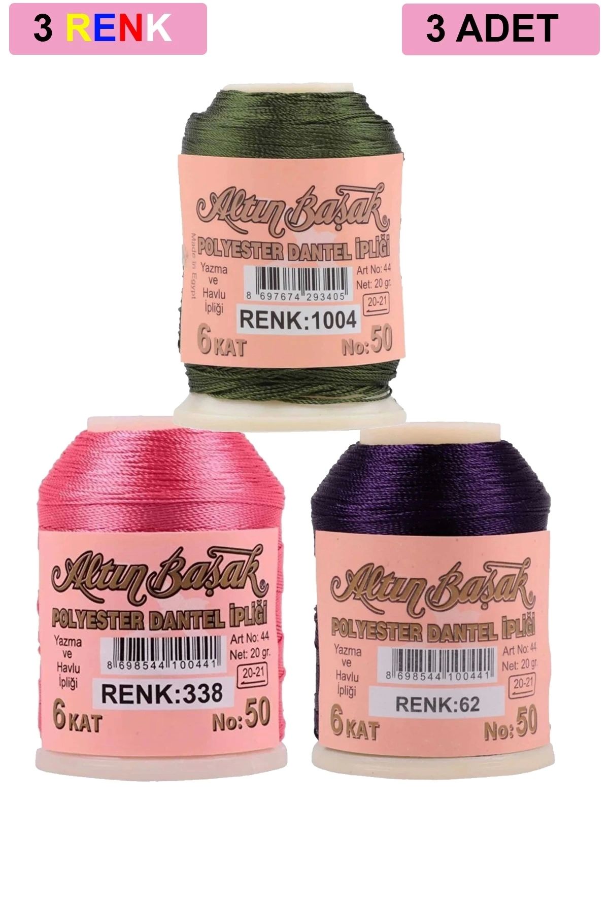 PRATİKOBA 3 Adet Altınbaşak Oya ve Dantel İpi 20 gr - Royaleks - No: 338 - 062 - 1004