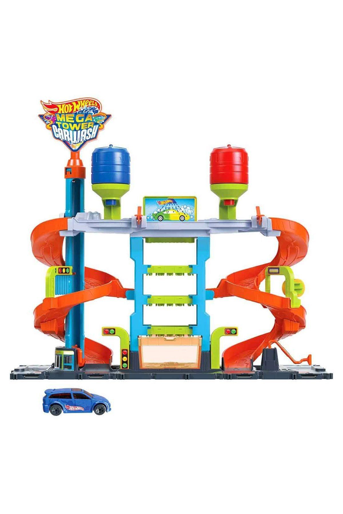 PopŞeker Hot Wheels Mega Araba Yıkama Kulesi: Döner Spiral ve İki Su Tankıyla Gerçekçi Yıkama Deneyimi!